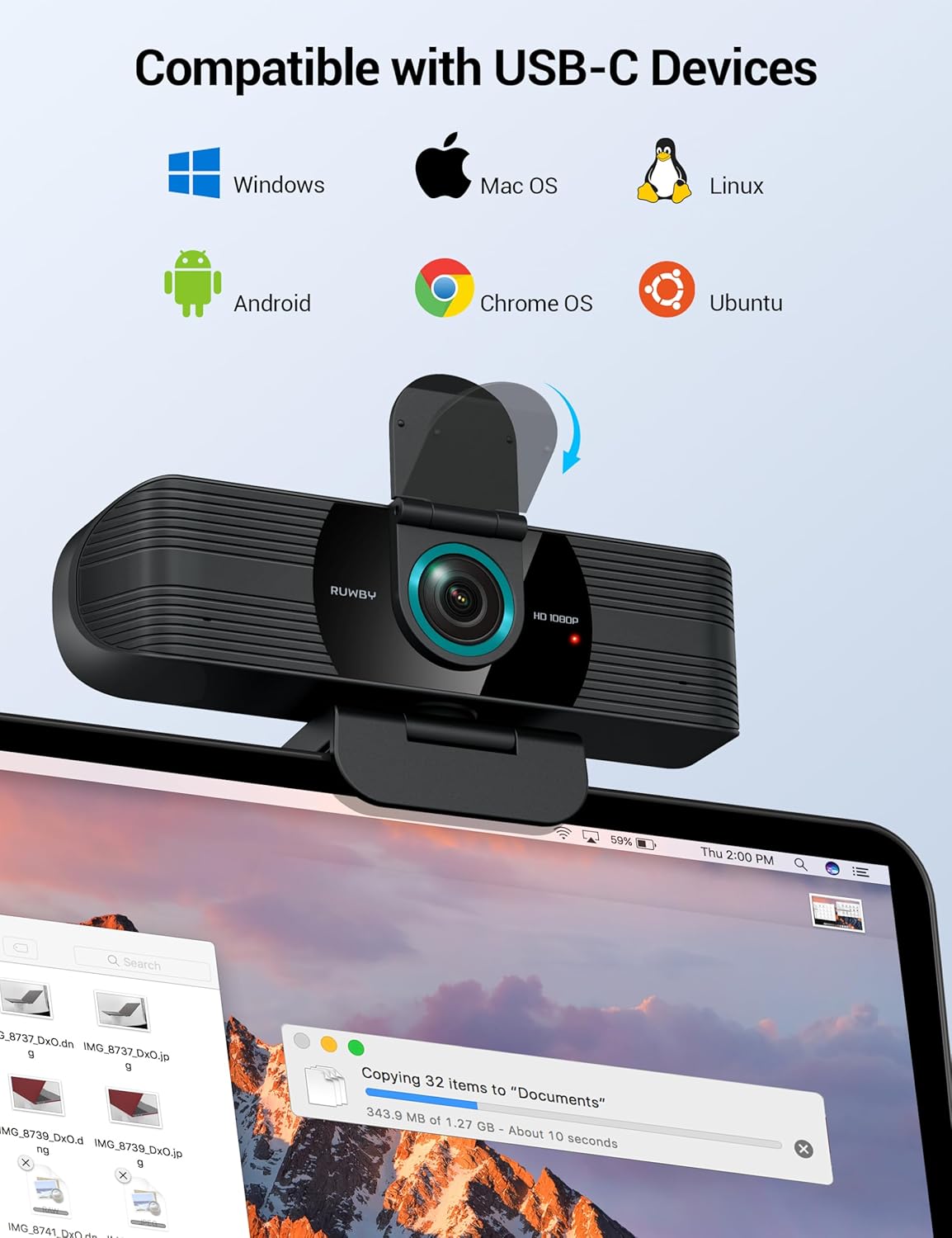 RUWBY Full HD 1080P Webcam with Built-in Dual Mics, Wide-Angle Lens, Privacy Cover, Tripod Stand, Autofocus PC Camera, Plug and Play for Desktop Computer or Laptop - Image 6