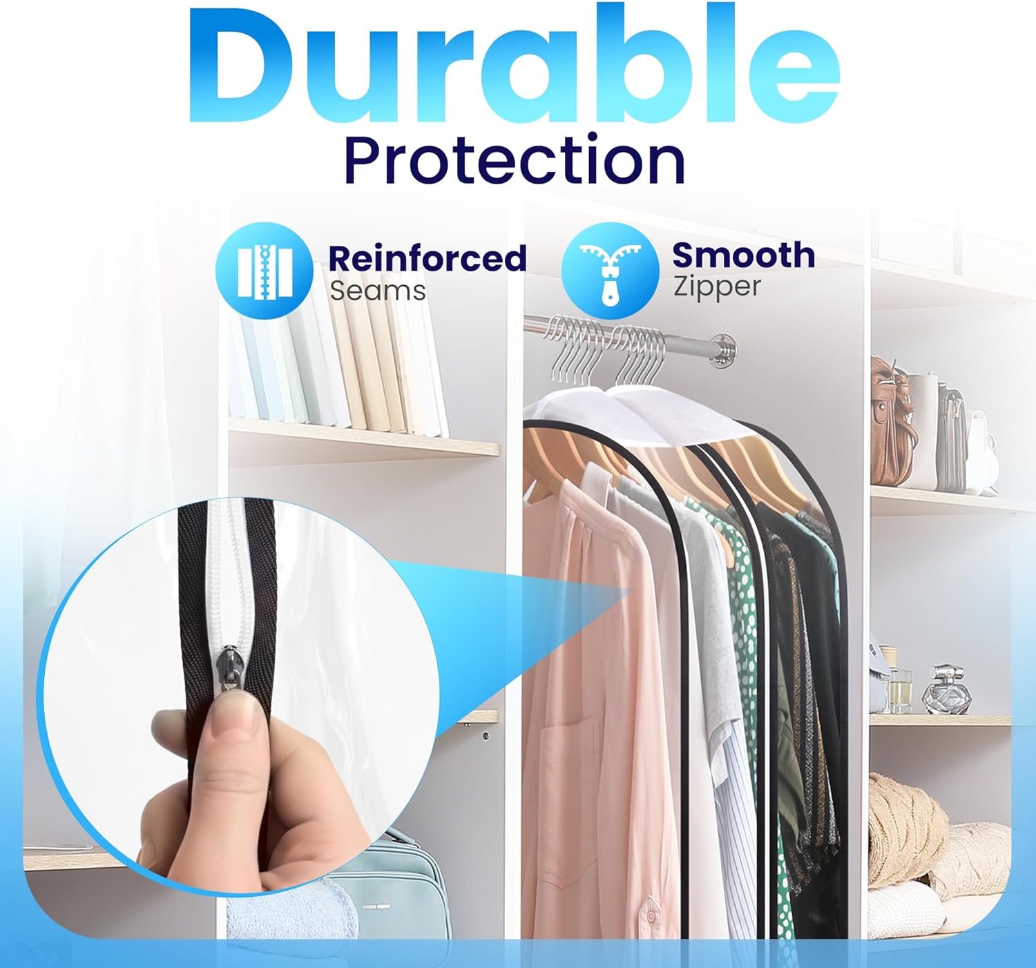 Handy Laundry Clear Garment Bags for Hanging Clothes, 50" Suit Bags with 10" Gusset, Heavy Duty Closet Storage Covers for Coats, Dresses, Shirts, Jackets, Dustproof & Breathable, 4 Pack - Image 6