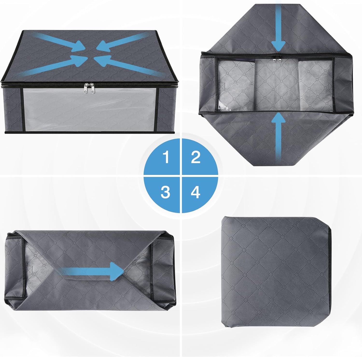 HomeHacks Storage 3-Pack Clothes Organizer Storage Bags Foldable Storage Box with Large Clear Window Sturdy Handles for Closet, Dorm, Pillows, Bedding, Clothes, Blankets, 35L, Gray - Image 7