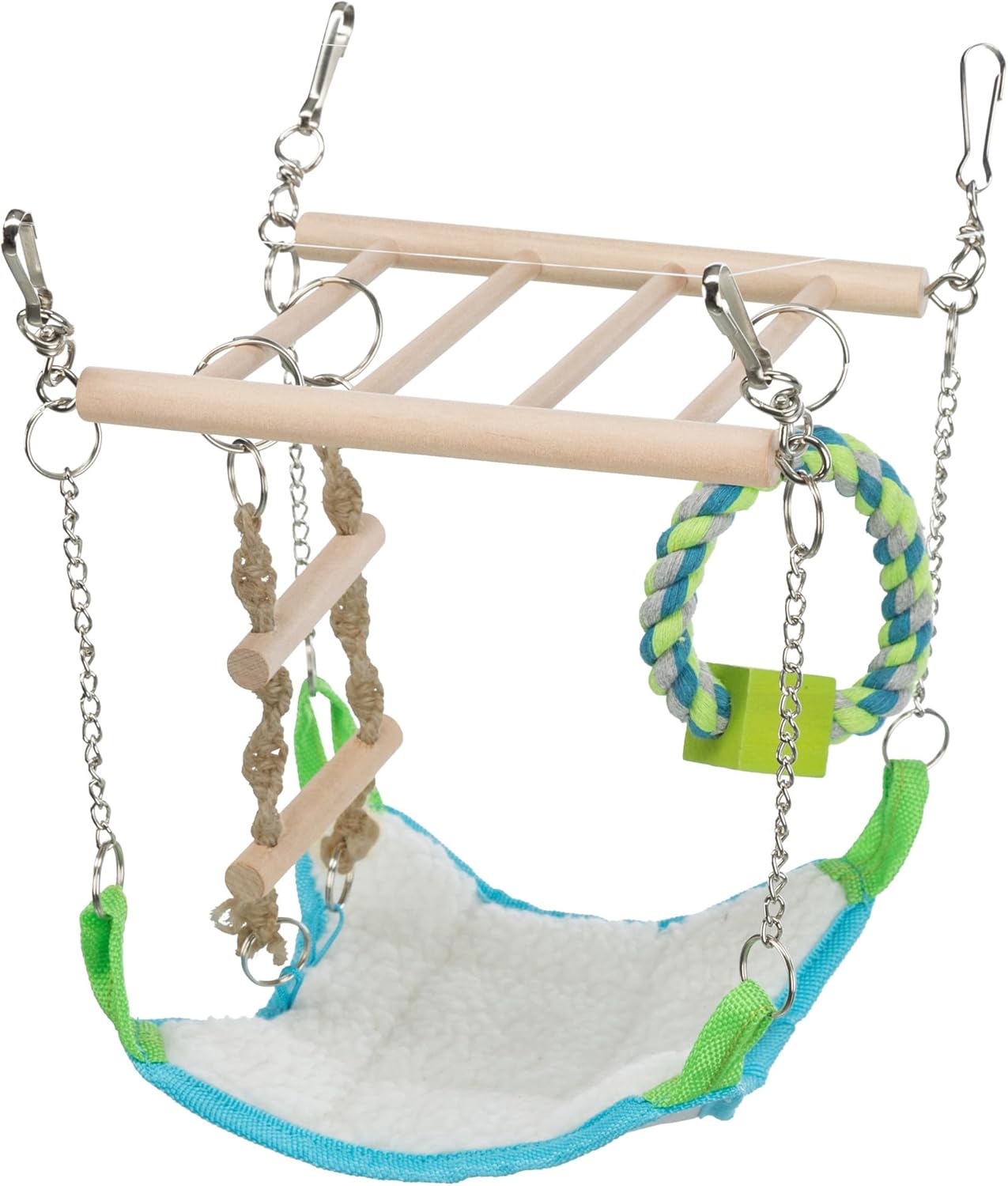 Trixie Small Animal Suspension Bridge, Hanging Cage Accessory with Hammock and Climbing Toys - Ladder and Ring, Ideal for Rats, Ferrets, Guinea Pigs, Mice