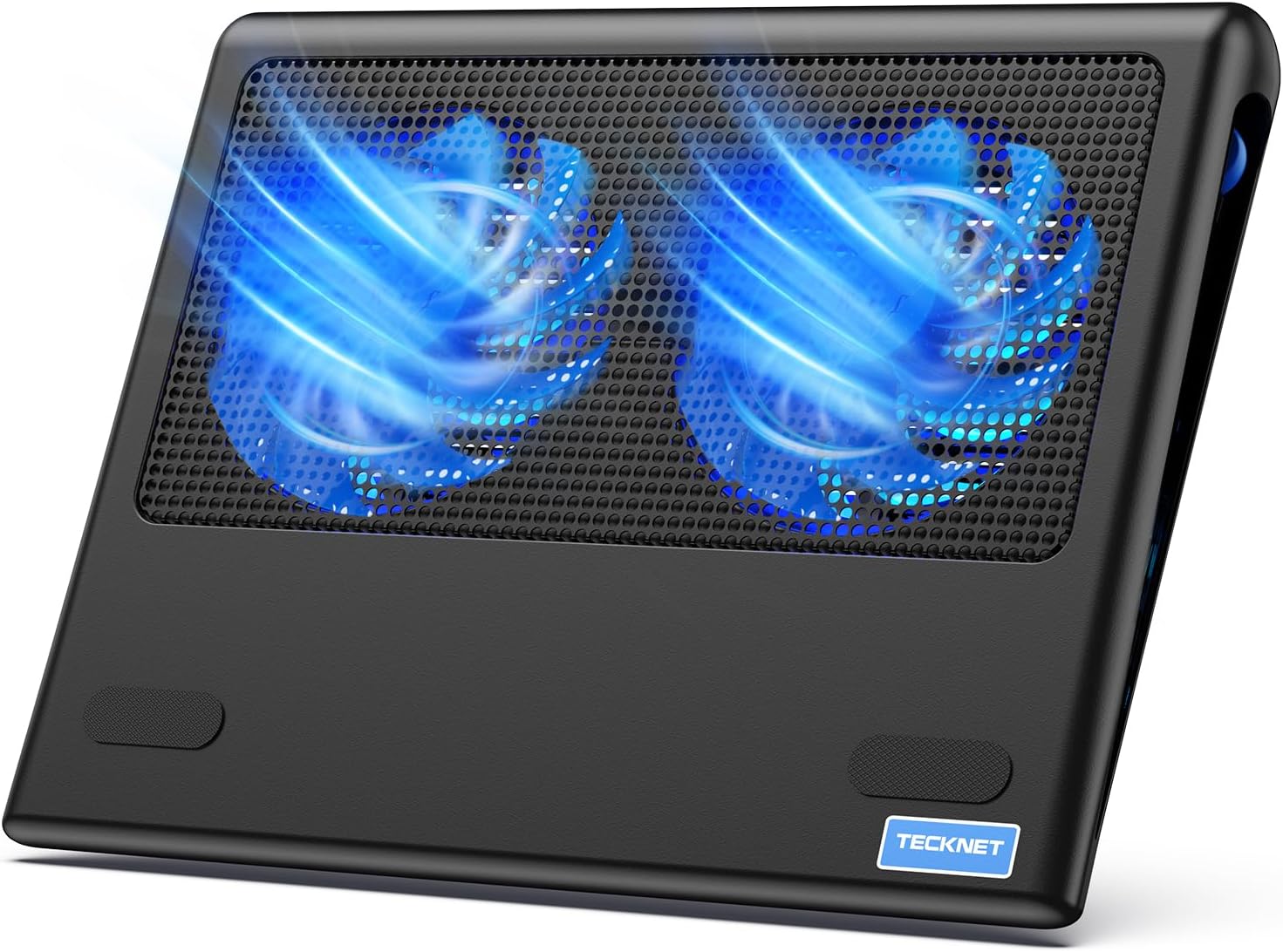 TECKNET Laptop Cooling Pad - 12"-15.6" Laptops Cooler, Powerful Cooler and Ultra Quiet for Gaming Laptops Pad, 2 Wind Speed Adjustable, USB A & C Powered Cooler Stand with Laptop Fan LED (Blue)