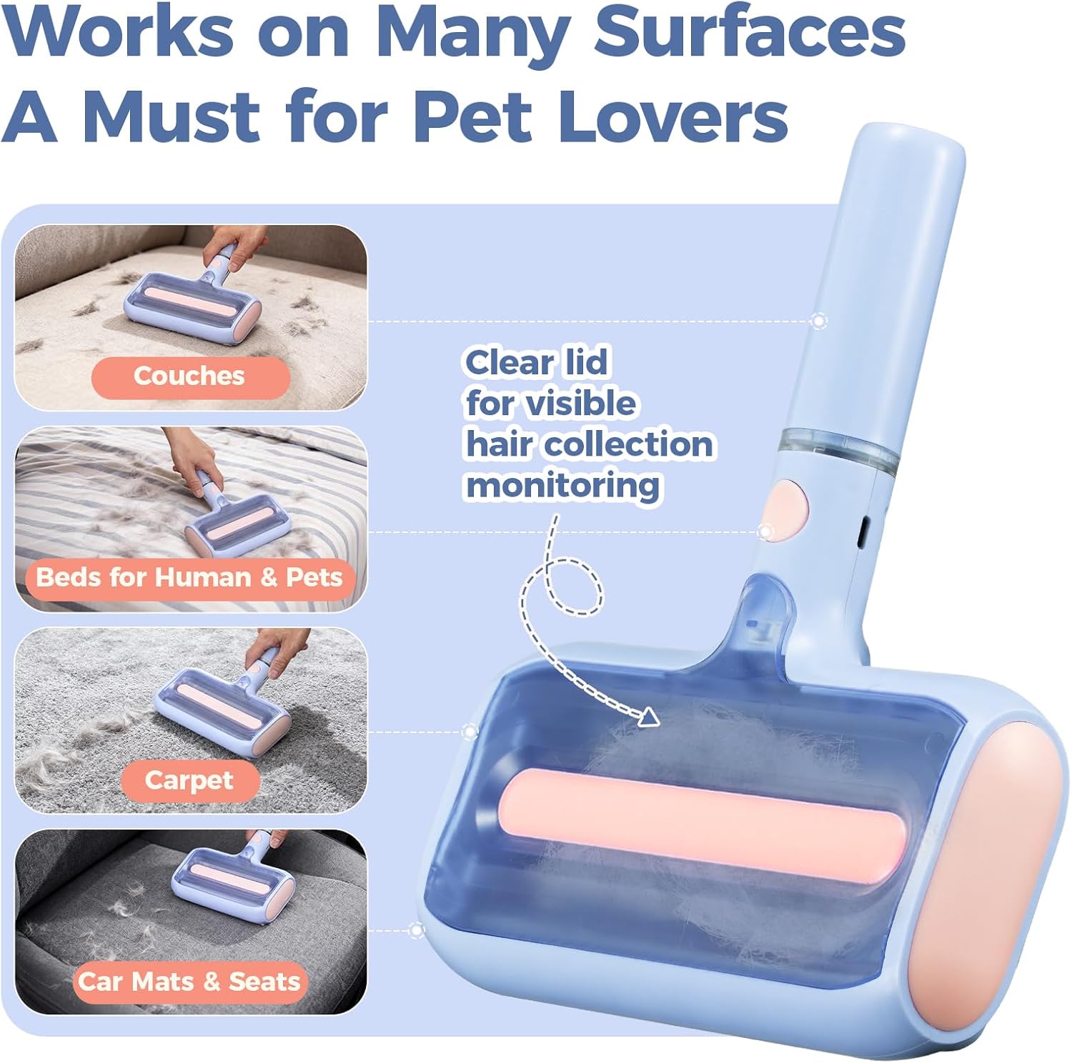 Pet Hair Remover, Pet Hair Removal Tool, Reusable Lint Roller with Double Roller,Cat and Dog Hair Remover for Furniture, Couch, Carpet, Car, Dual Trapping compartments with Spray Function - Image 5