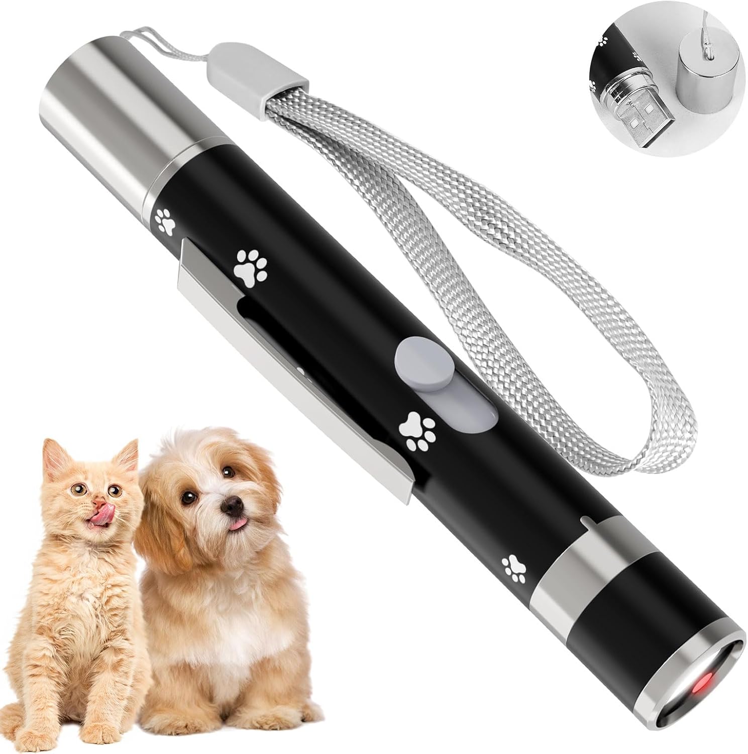 UMSIS Cat Toy, Distinctive Black Painted Metal Casing with Paw Print Design, USB Rechargeable, 7 Adjustable Patterns,Portable Interactive Chase Toy for Indoor Cats & Dogs Training and Exercise