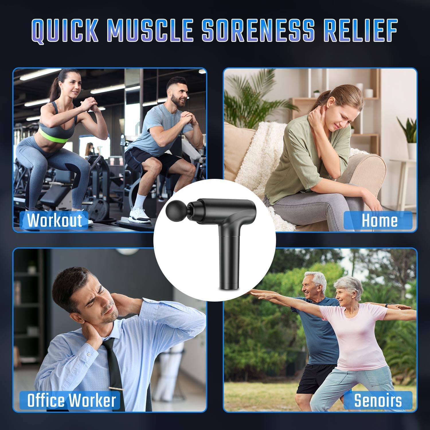 cotsoco Massage Gun Deep Tissue, Muscle Massage Gun with 9 Attachment Heads 20 Speeds & Silent Brushless Motor for Pain Relief, Handheld Percussion Back Massager Gun for Athletes (Black) - Image 7