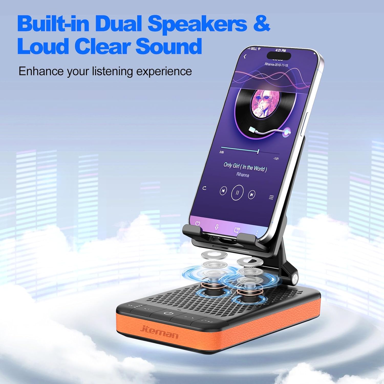 JTEMAN Bluetooth Speaker Phone Stand with Charging Function,Portable Foldable Slim Stand,Birthday Gifts for Men and Women Tech Gadgets - Image 6