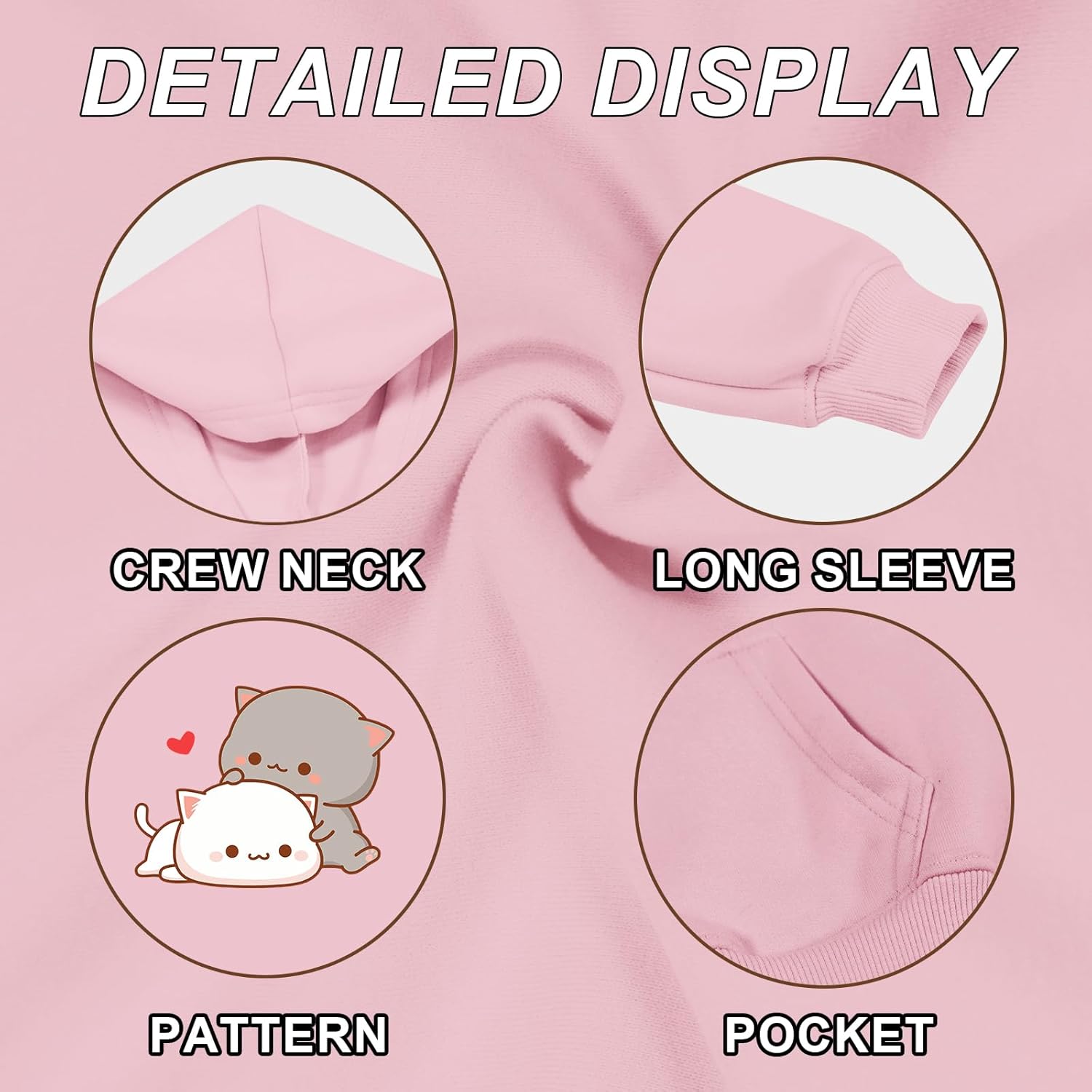 KEEVICI Cute Cat Hoodie For Girls Kawaii Graphic Sweatshirt Kids Cartoon Animal Print Hoodies Cotton Pullover With Pocket - Image 6