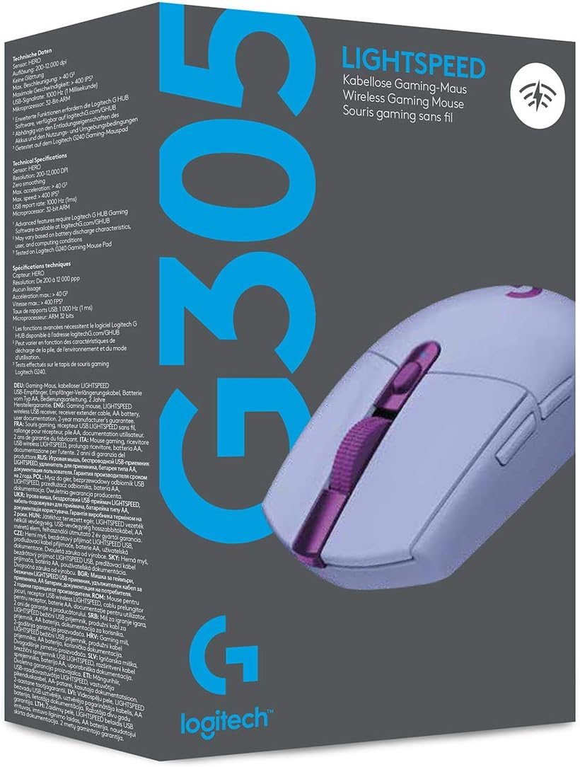 Logitech G305 Lightspeed Wireless Gaming Mouse, Hero Sensor, 12,000 DPI, Lightweight, 6 Programmable Buttons, 250h Battery, On-Board Memory, Compatible with PC, Mac - Lilac - Image 10