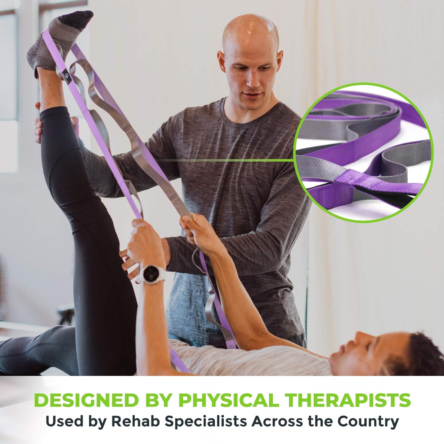 Gradient Fitness Stretching Strap for Physical Therapy, 12 Multi-Loop Stretch Strap 1" W x 8' L, Neoprene Handles, Physical Therapy Equipment, Yoga Straps for Stretching, Leg Stretcher. - Image 3