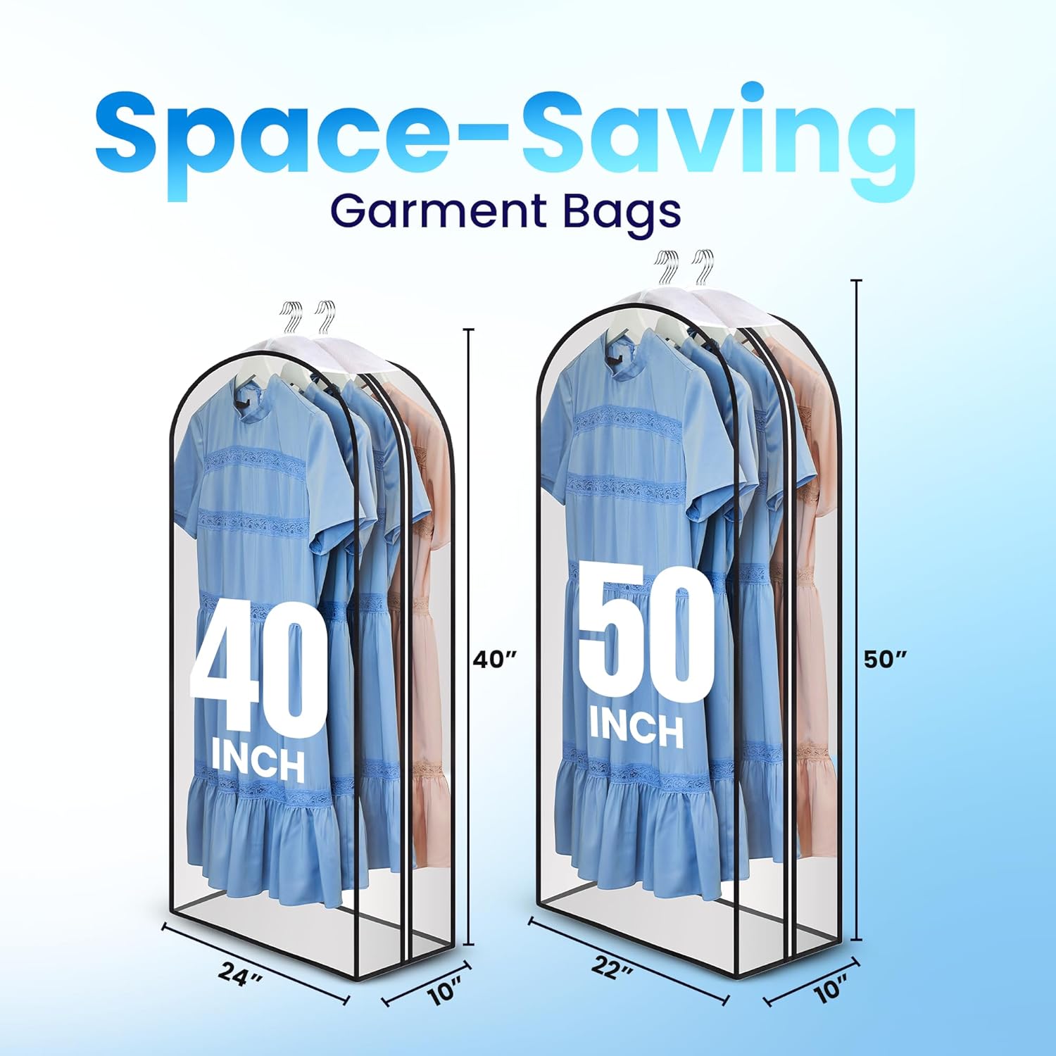 Handy Laundry Clear Garment Bags for Hanging Clothes, 50" Suit Bags with 10" Gusset, Heavy Duty Closet Storage Covers for Coats, Dresses, Shirts, Jackets, Dustproof & Breathable, 4 Pack - Image 2