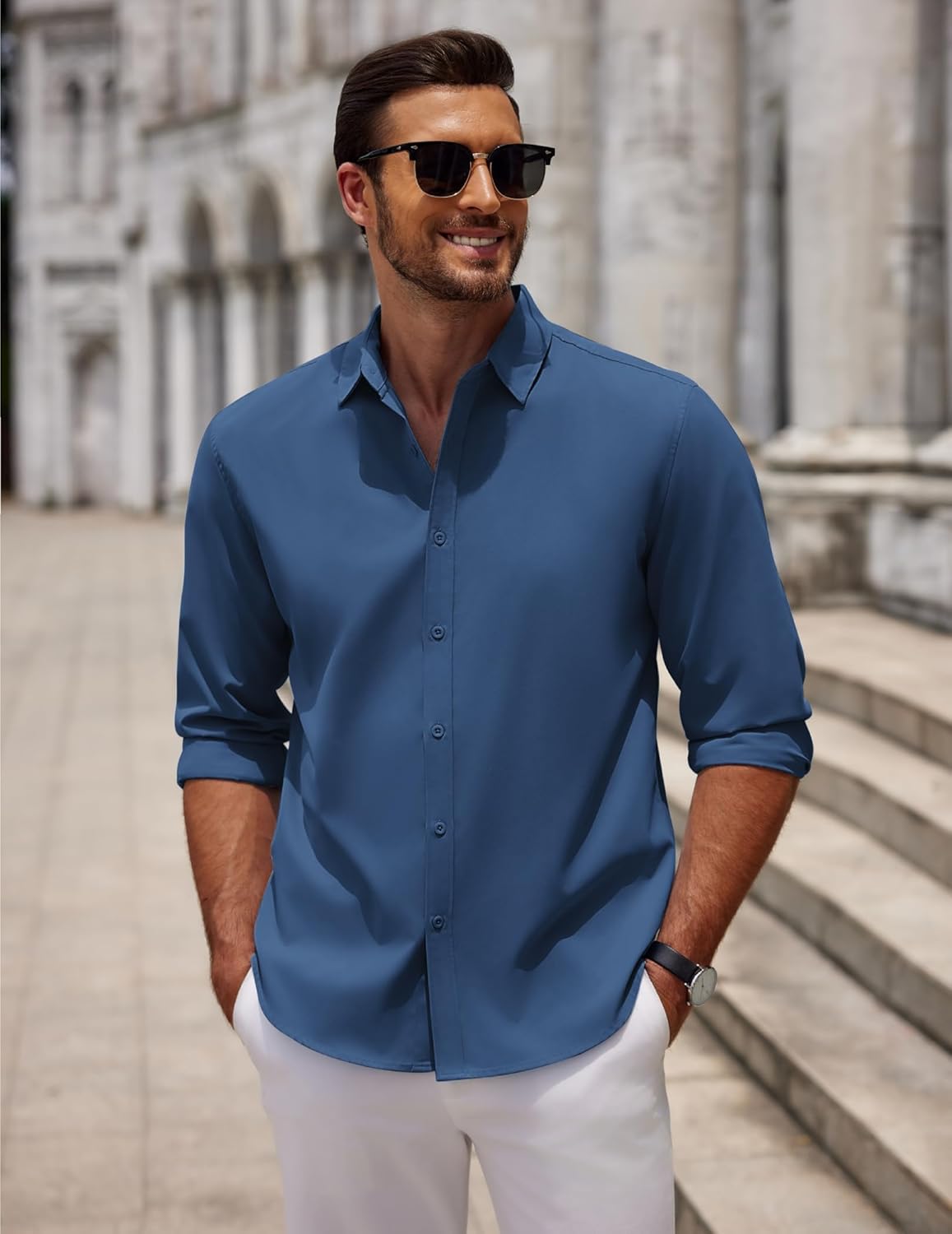 COOFANDY Men's Long Sleeve Button Down Shirts Casual Untucked Dress Shirt Beach Wedding Shirts - Image 3