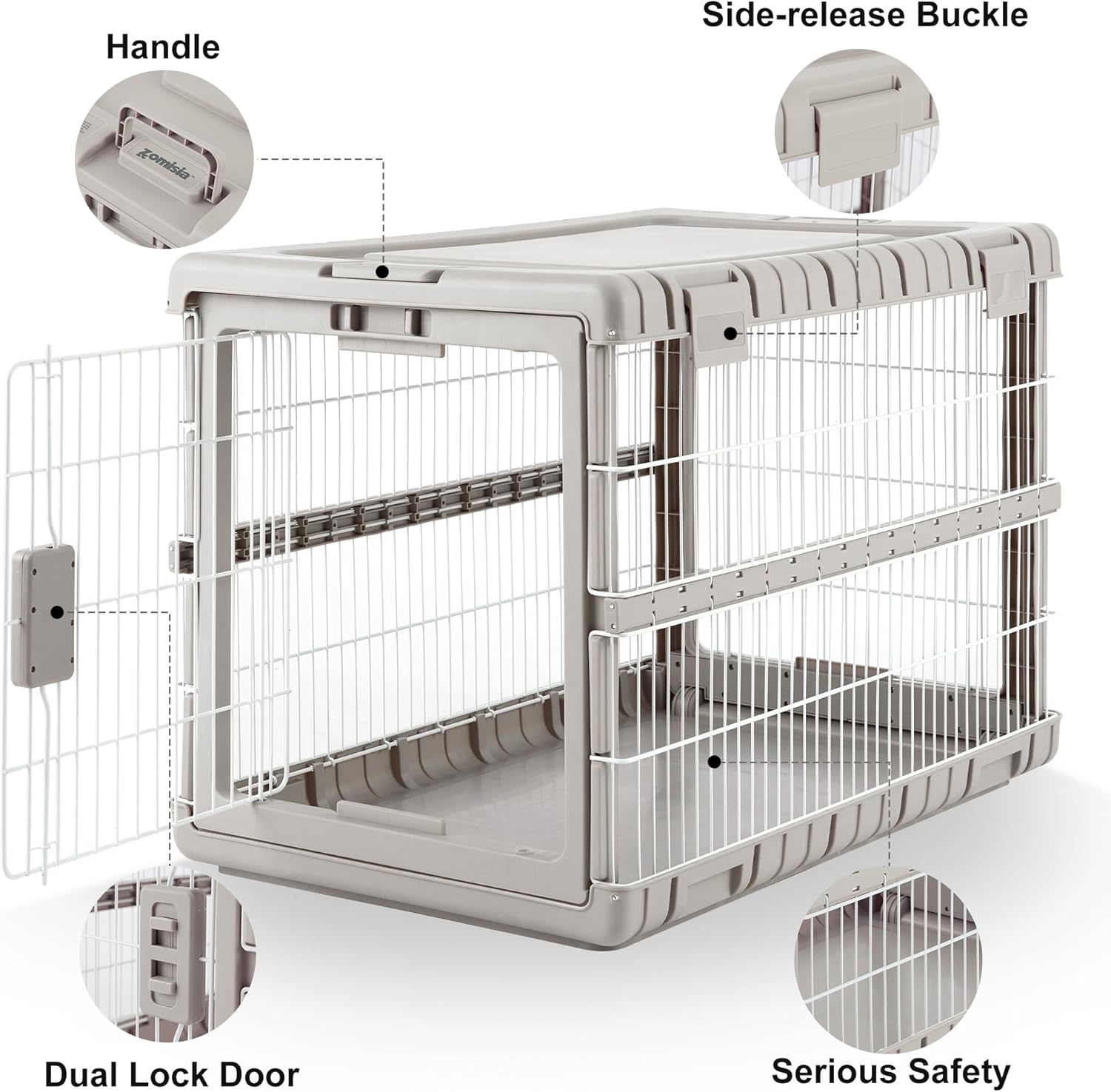 ZOMISIA Collapsible Dog Crate for Large Dogs - 36" L Heavy Duty Dog Kennel No Tools Required with 4 Sides Steel Foldable Cage for Dogs Indoor Furniture, Portable Carrier with 2 Smooth Wheels, Beige - Image 5