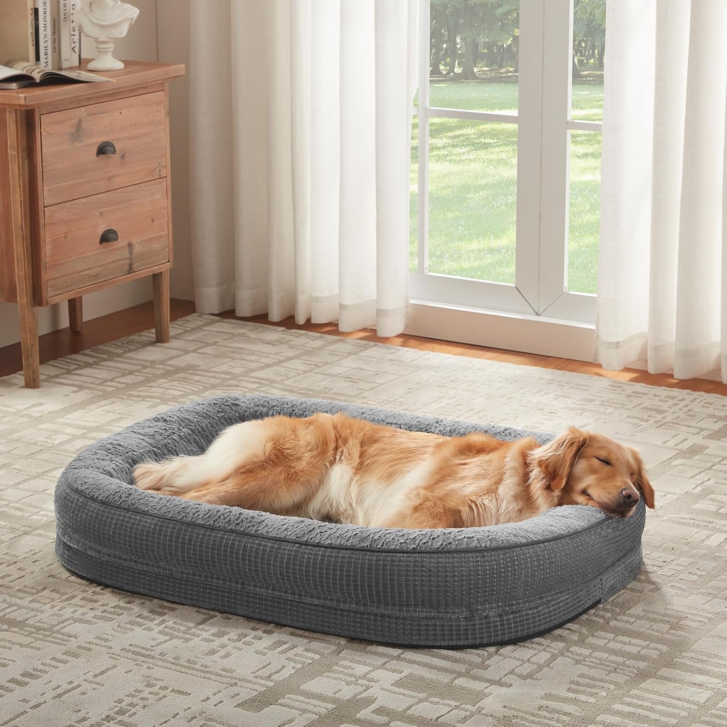 JOEJOY Orthopedic Dog Beds Large Sized Dog, XL Egg-Crate Memory Foam Pet Couch Bed with Bolster Sides, Waterproof Lining, Removable Washable Cover & Non-Slip Bottom, Grey - Image 7