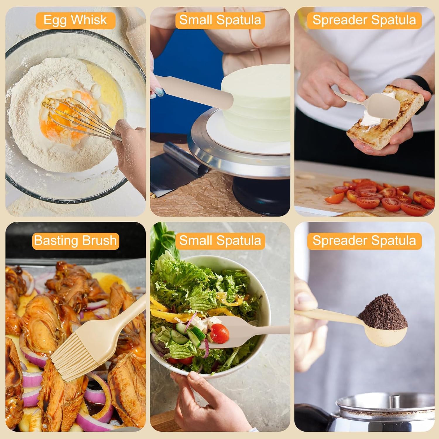 Mixing Bowls with Airtight Lids Set, 20 PCS Kitchen Gadgets Set, 6 Stainless Steel Bowls,3 Grater Attachments,Non-Slip Silicone Bottoms,Great for Serving&Baking,Size 5, 4, 3.5, 2.1, 1.5, 1.1QT (Khaki) - Image 6