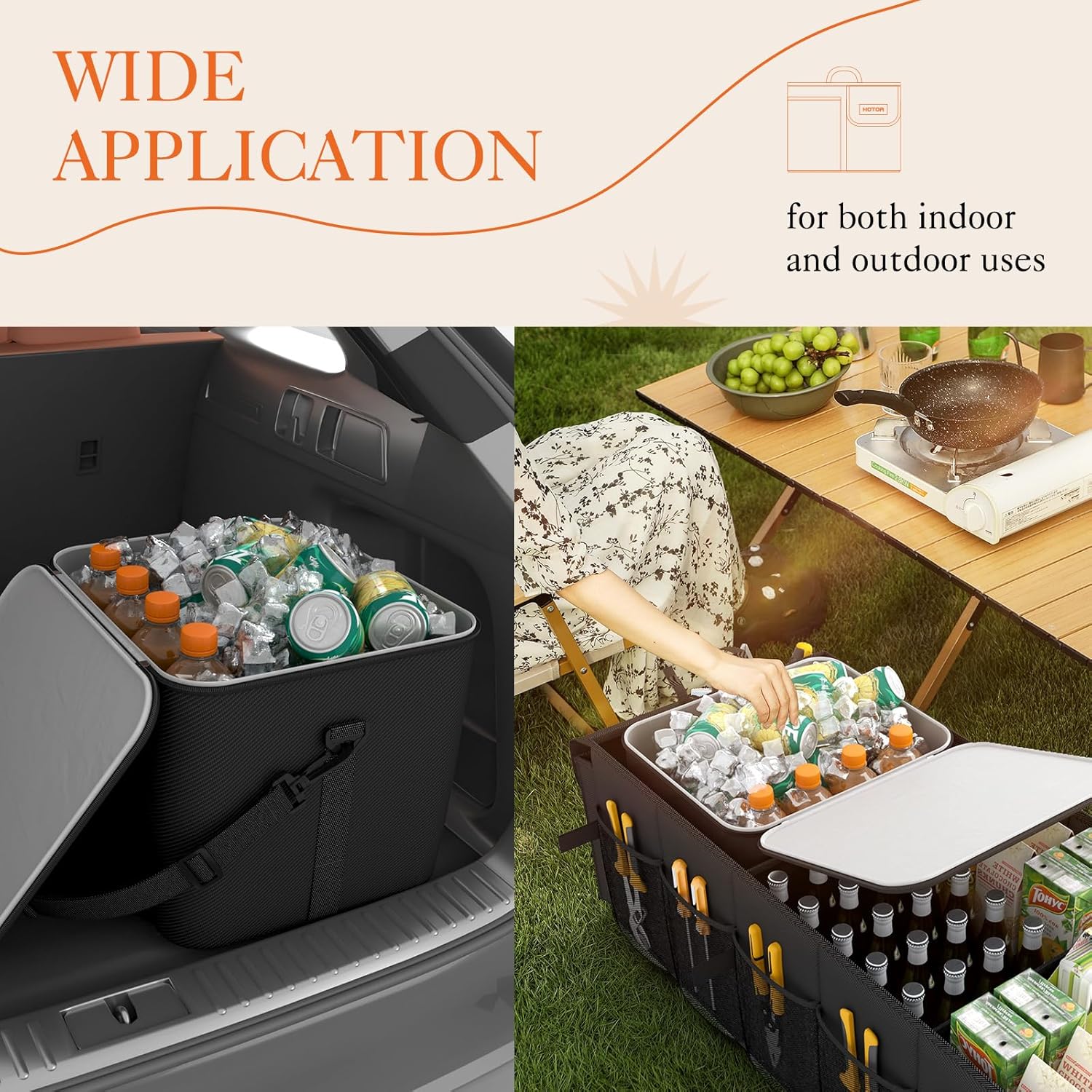 HOTOR Trunk Organizer, Sturdy Foldable with Cooler for Car & SUV, 3 Compartments, Black, 30.90”×12.60”×10.63” - Image 6