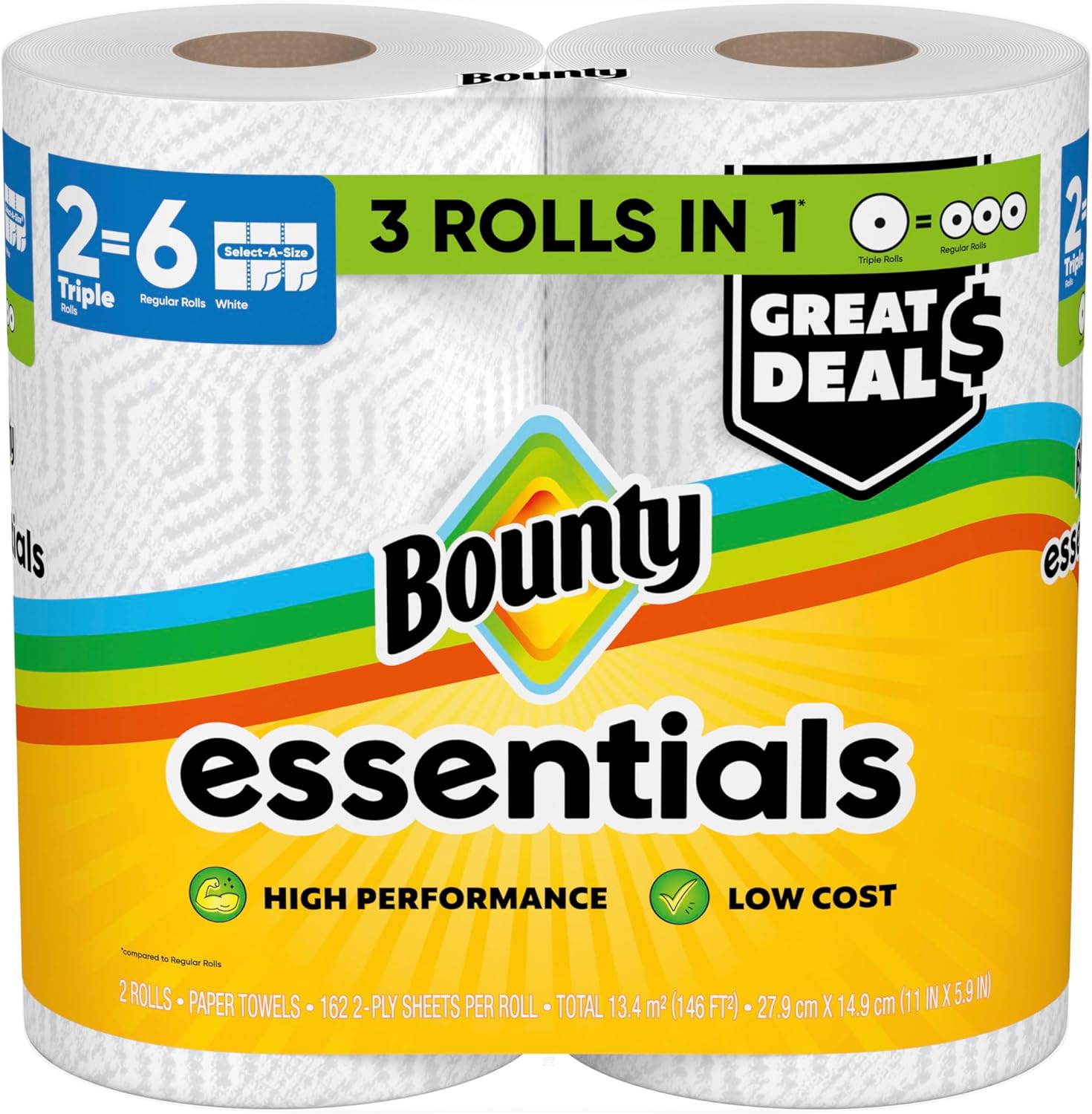 Bounty Essentials Select-A-Size Paper Towels, White, 2 Triple Rolls = 6 Regular Rolls (Packaging May Vary) - Image 14