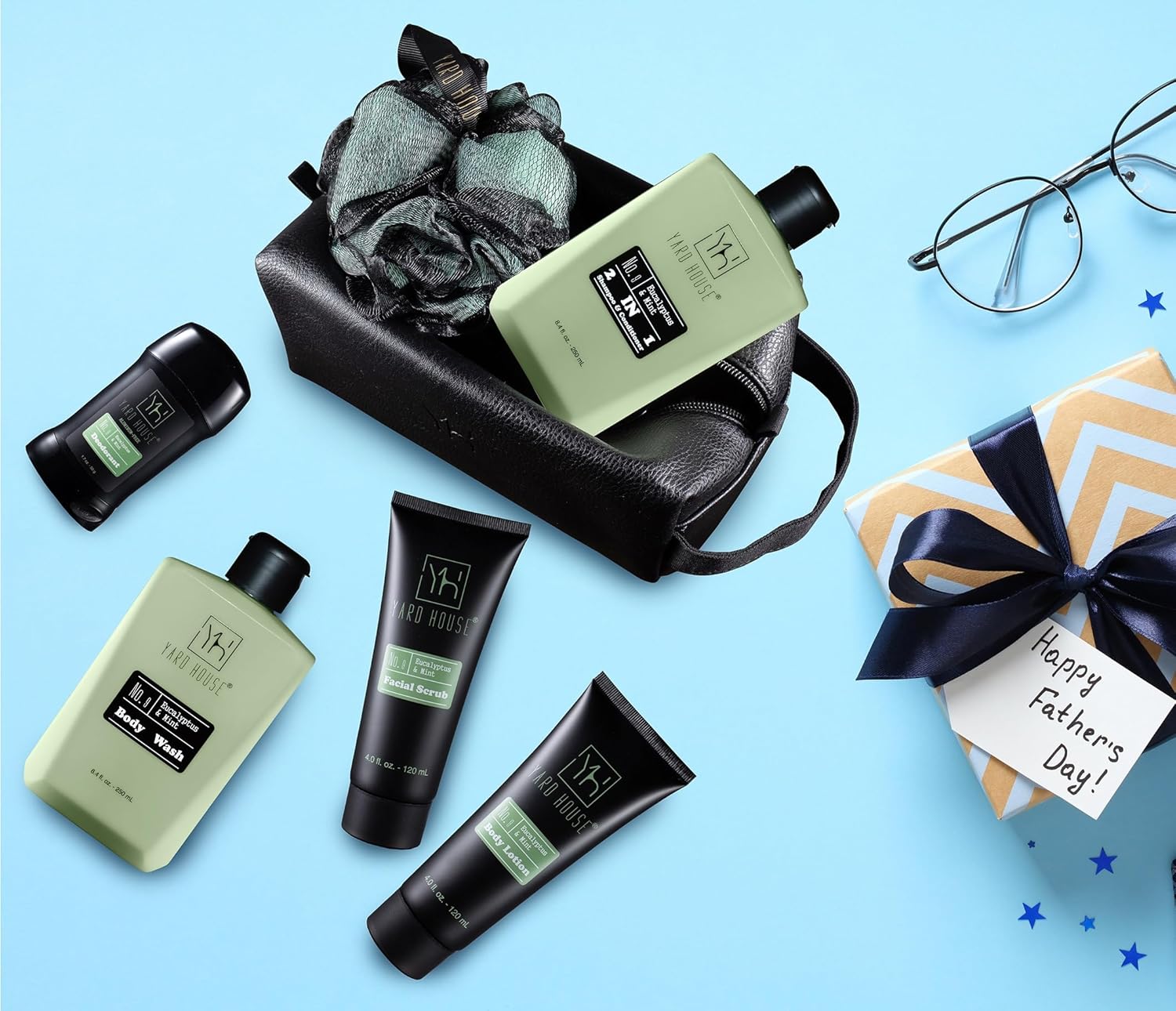 Yard House Mens Luxury Bath and Body Gift Set For Him - Skin Care Kit in Eucalyptus and Mint - Fathers Day Birthday Christmas Gifts Ideas For Men - 7Pcs Set w. Full Size Items in Leather Toiletry Bag - Image 7