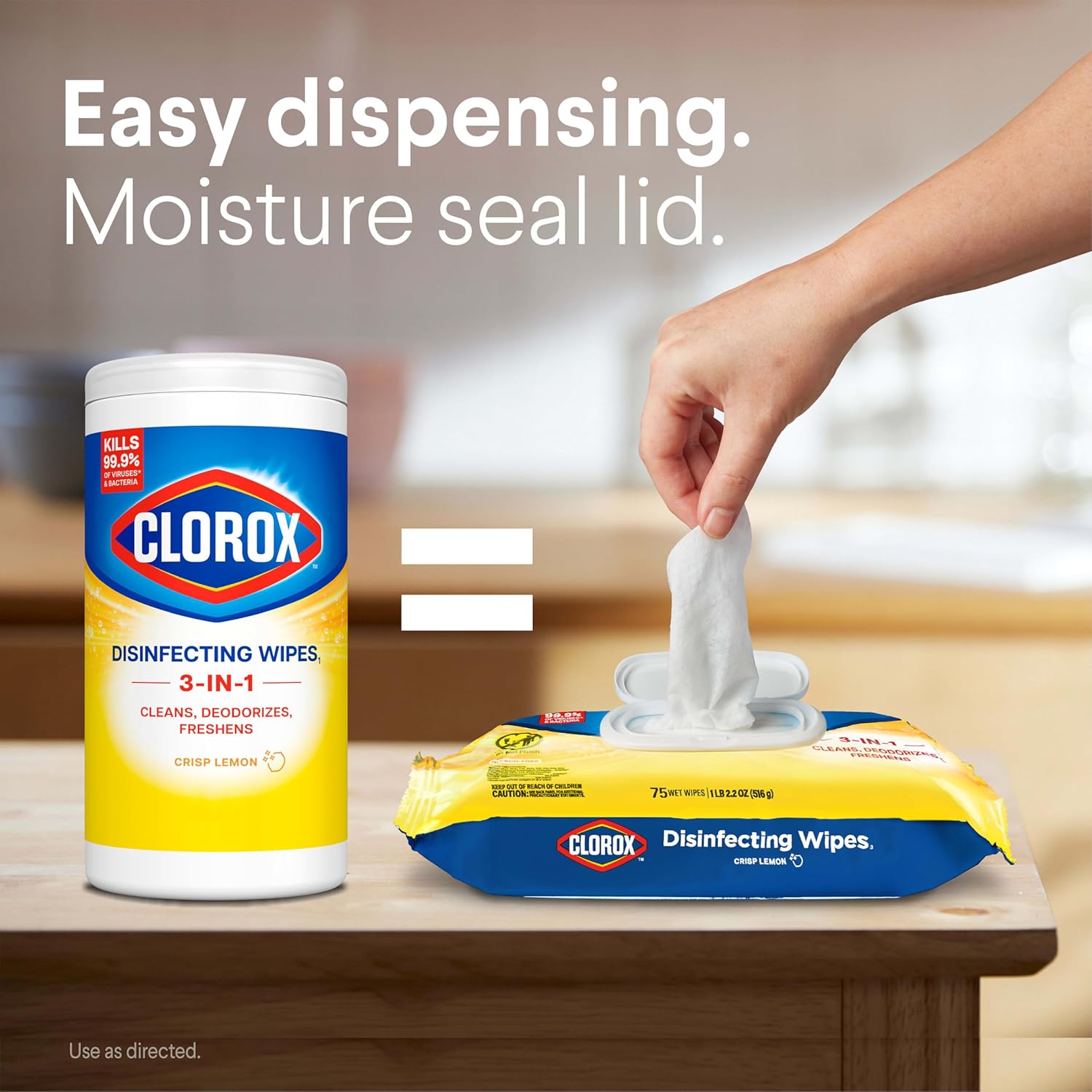 Clorox Disinfecting Cleaning Wipes Flex Pack, Bleach Free, Crisp Lemon, 75 Count (Pack May vary) - Image 4