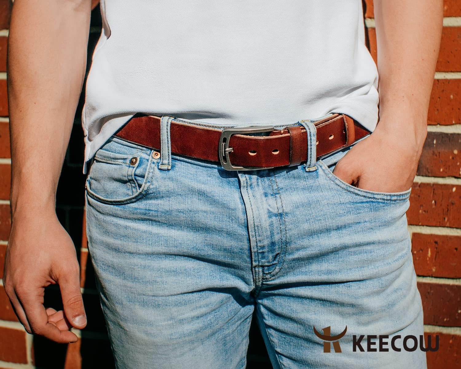 KEECOW Men's 100% Italian Cow Leather Belt Men With Anti-Scratch Buckle,Packed in a Box - Image 2