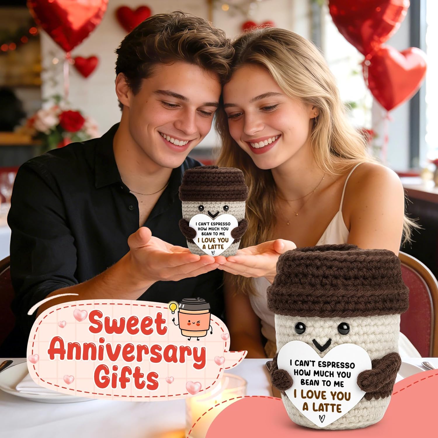 Gifts for Her Him Women Men Anniversary Birthday Coffee Lover Gift Easter Basket Gifts for Wife Husband Boyfriend Girlfriend Couple Crochet Coffee Mug Decor I Love You Her Mom Mothers Day Fathers Day - Image 5