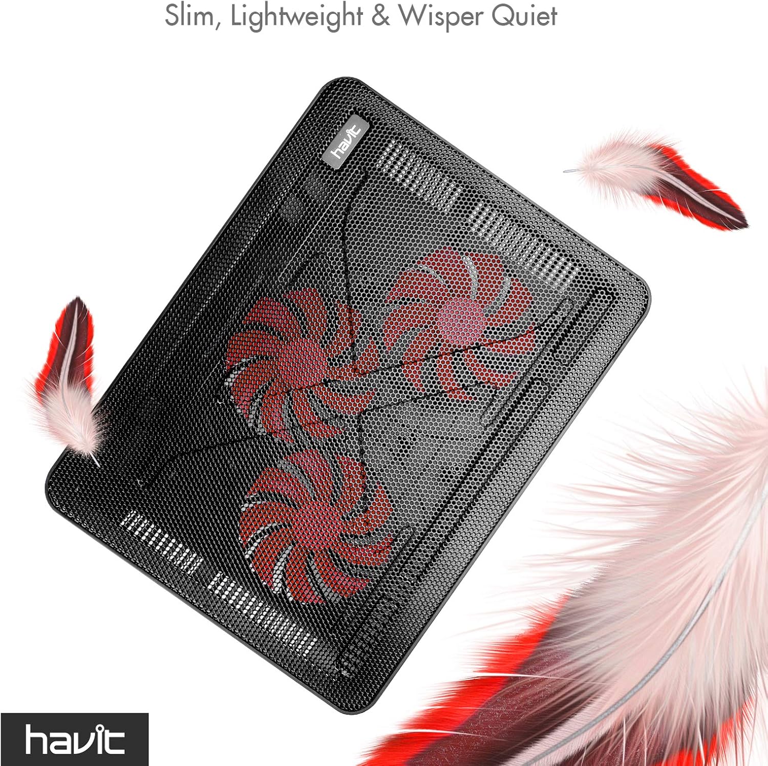 Havit HV-F2056 15.6-17 Inch Laptop Cooler Cooling Pad - Slim Portable USB Powered (3 Fans) (Black+Red) - Image 3
