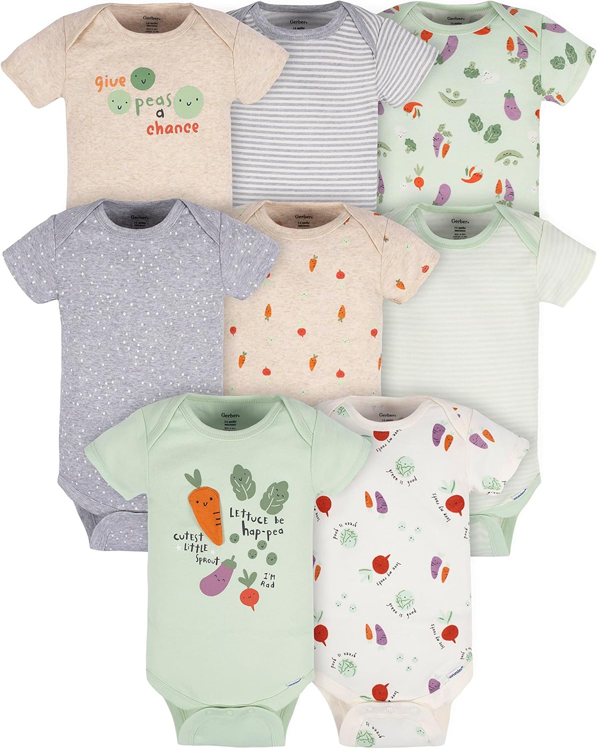 Gerber Unisex-Baby 8-pack Short Sleeve Onesies Bodysuits