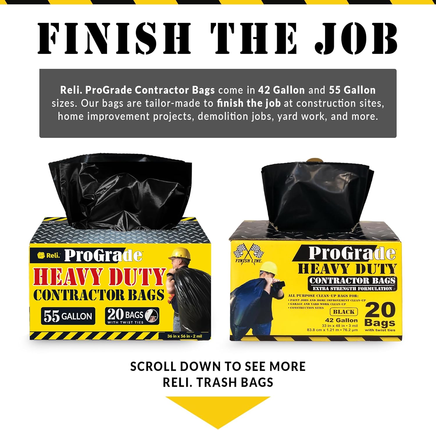 Reli. Contractor Garbage Bags 55 Gallon | 40 Trash Bags | Heavy Duty | Black Contractor - Image 7