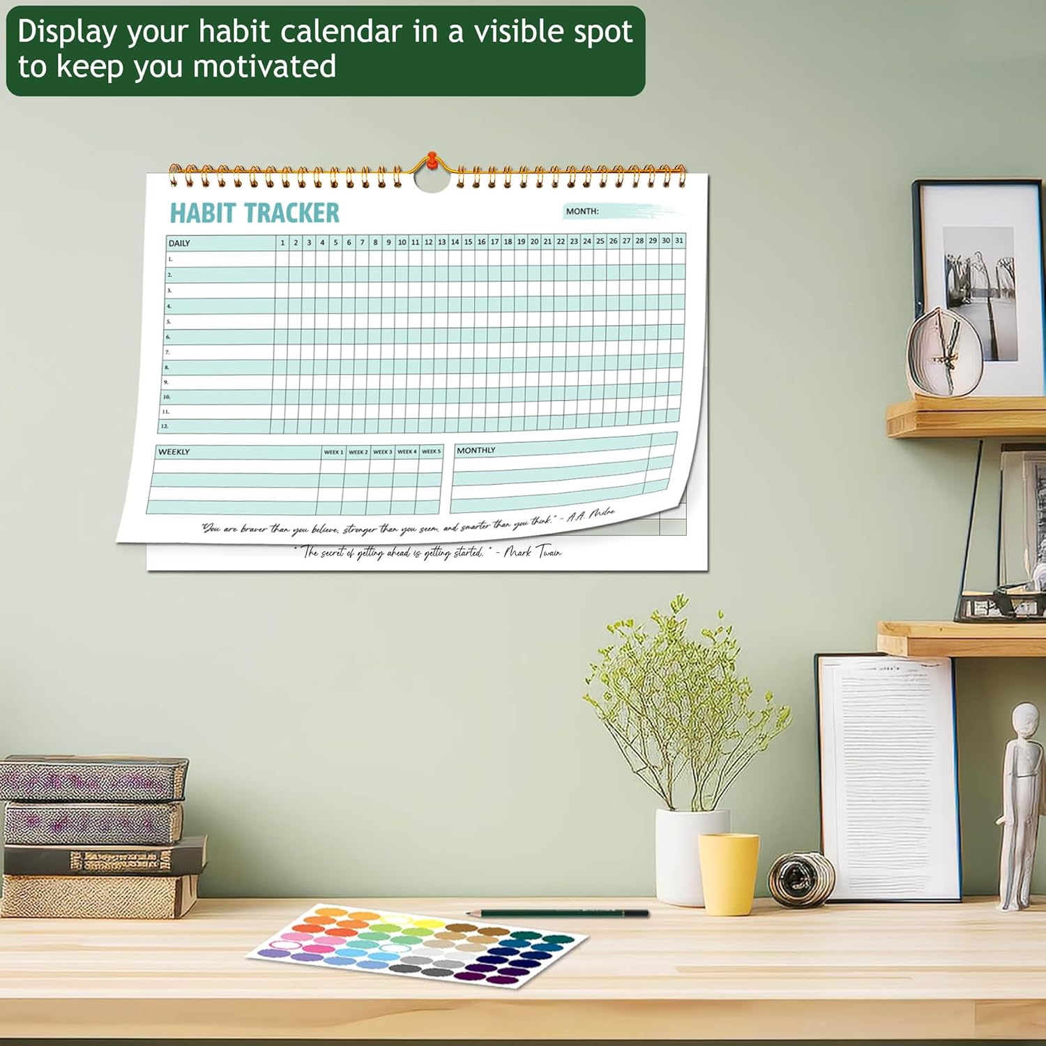 Habit Tracker Calendar, Daily Weekly Goal and Habit Tracker Journal, 12 Months Undated Habits Tracker Planner with Spiral Binding, Boost Productivity Tool and Workout Calendar, 11.7"x8.5" - Image 6