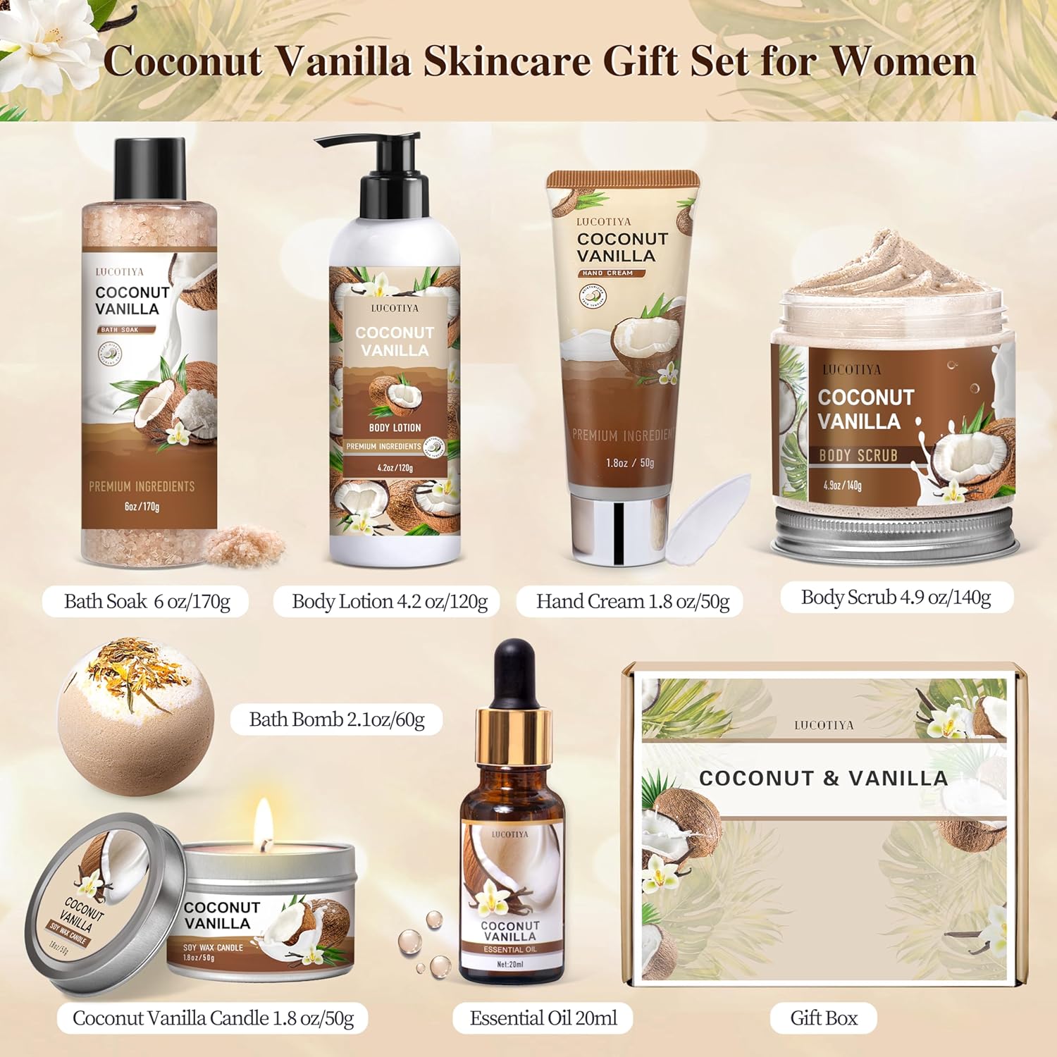 Gifts for Women, Birthday Gifts for Women, Bath and Body Gifts Set, Vanilla Coconut Spa Gift for Self Care,Thank you Relaxing Bath Sets for Mom, Grandma, Girlfriend, Sister, Friends - Image 2