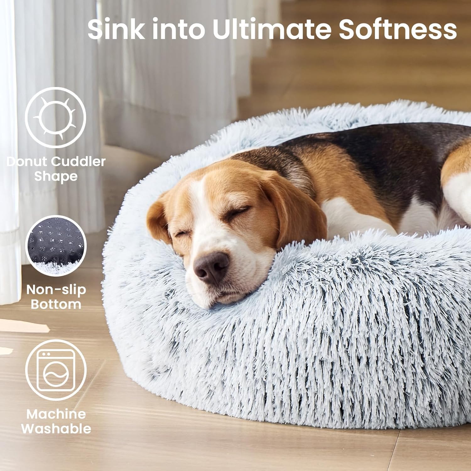 JOLLYVOGUE Small Dog & Cat Beds for Indoor Cats - 20 inches Calming Donut Dog Bed for Kittens & Puppies, Washable Round Fluffy Plush Faux Fur Pet Beds (Smoke Grey) - Image 2
