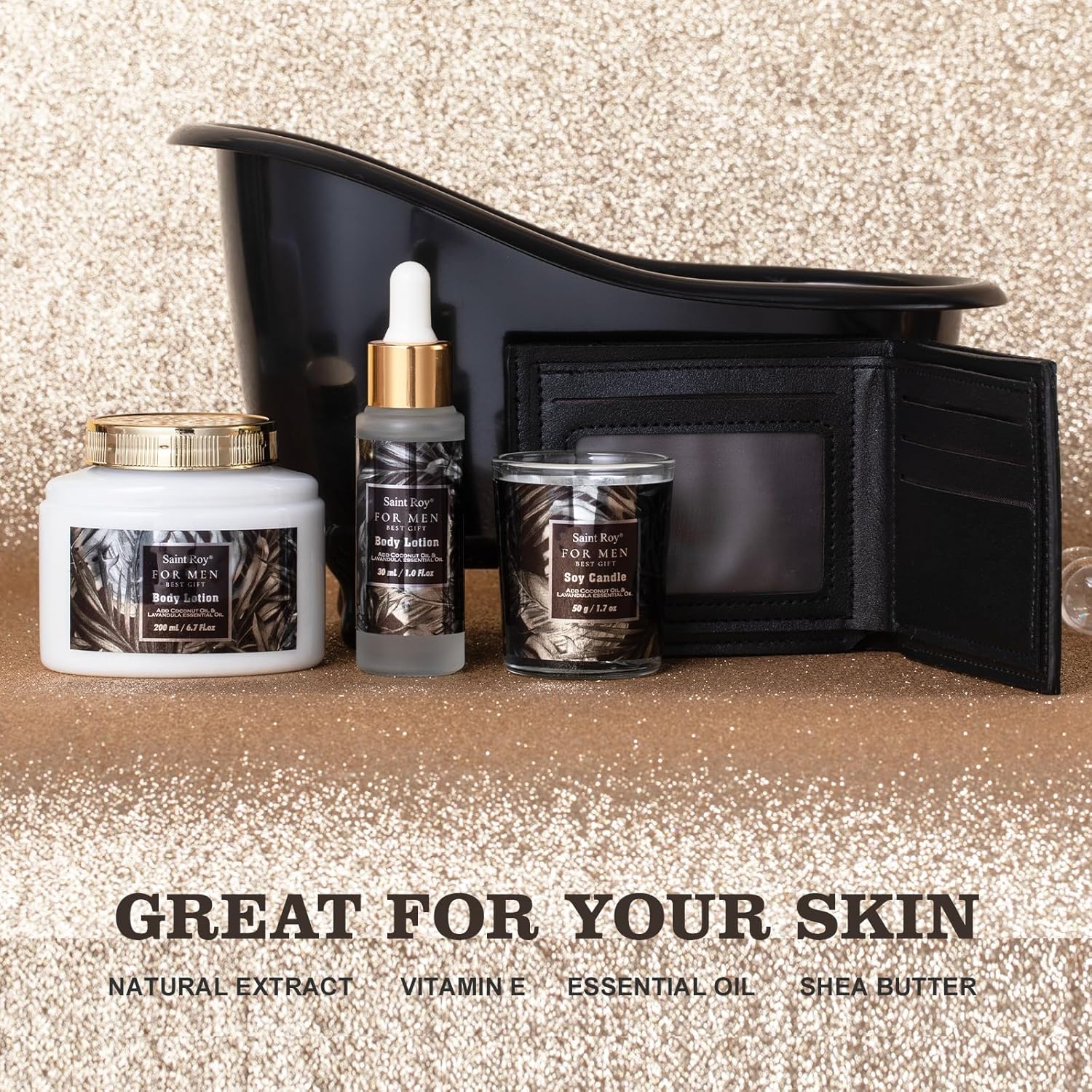Gift for Dad Spa Gifts for Men, Bath & Body Kit, Spa Gift Set, Man Spa Basket Set for Dad, Mens Perfume Bath and Body Gift Set, Ideal Christmas Birthday Self Skin Care Set for Man Leather Wallet - Image 4
