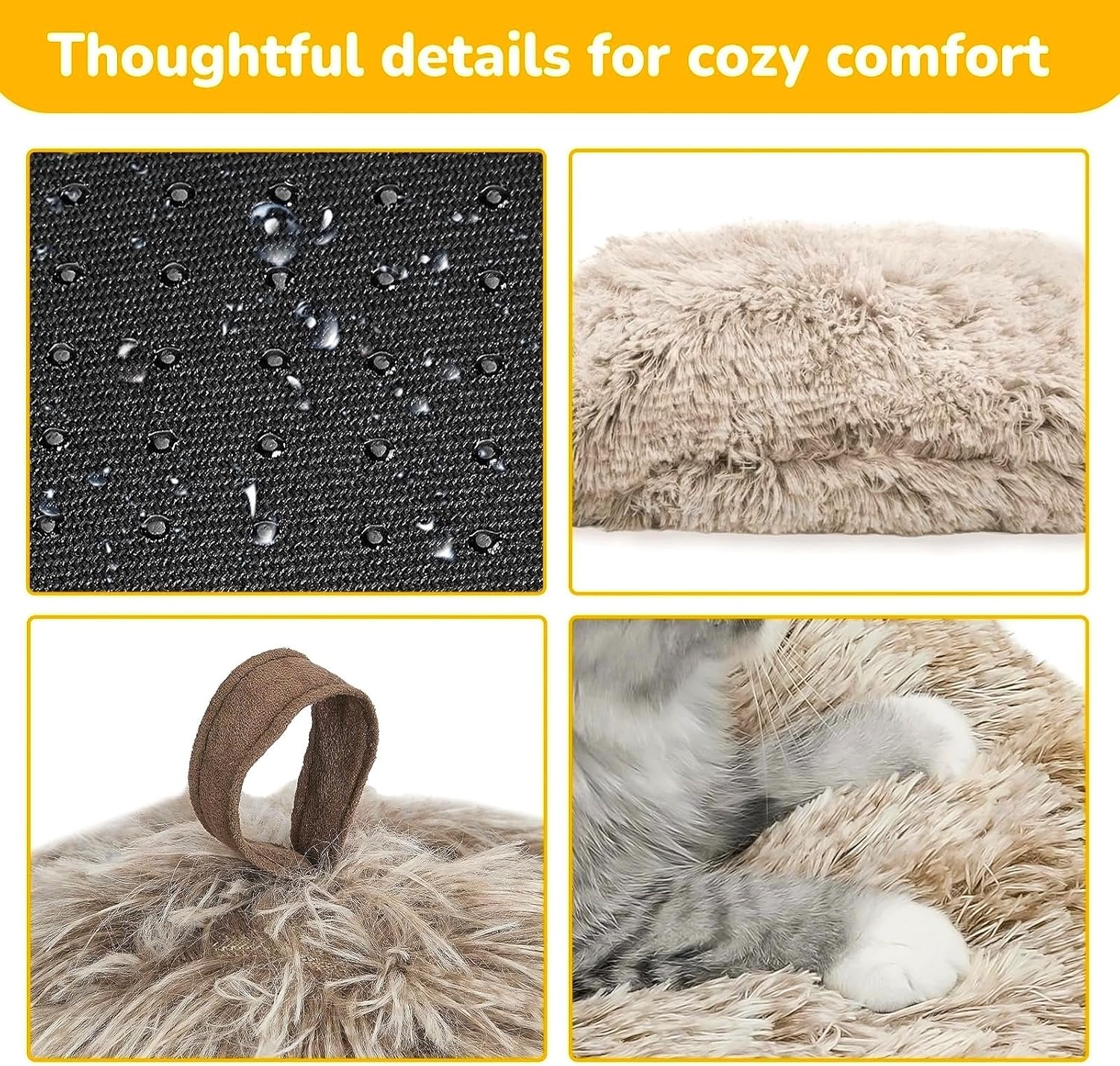 CATISM Cat Bed, Cat Cave for Indoor Cats, Soft Cat Dome, Self-Warming 2 in 1 Foldable Pet Cat House with Washable Cushioned Pillow Calming Fluffy Dog Beds for Small Dogs with Anti-Slip Bottom Brown - Image 5