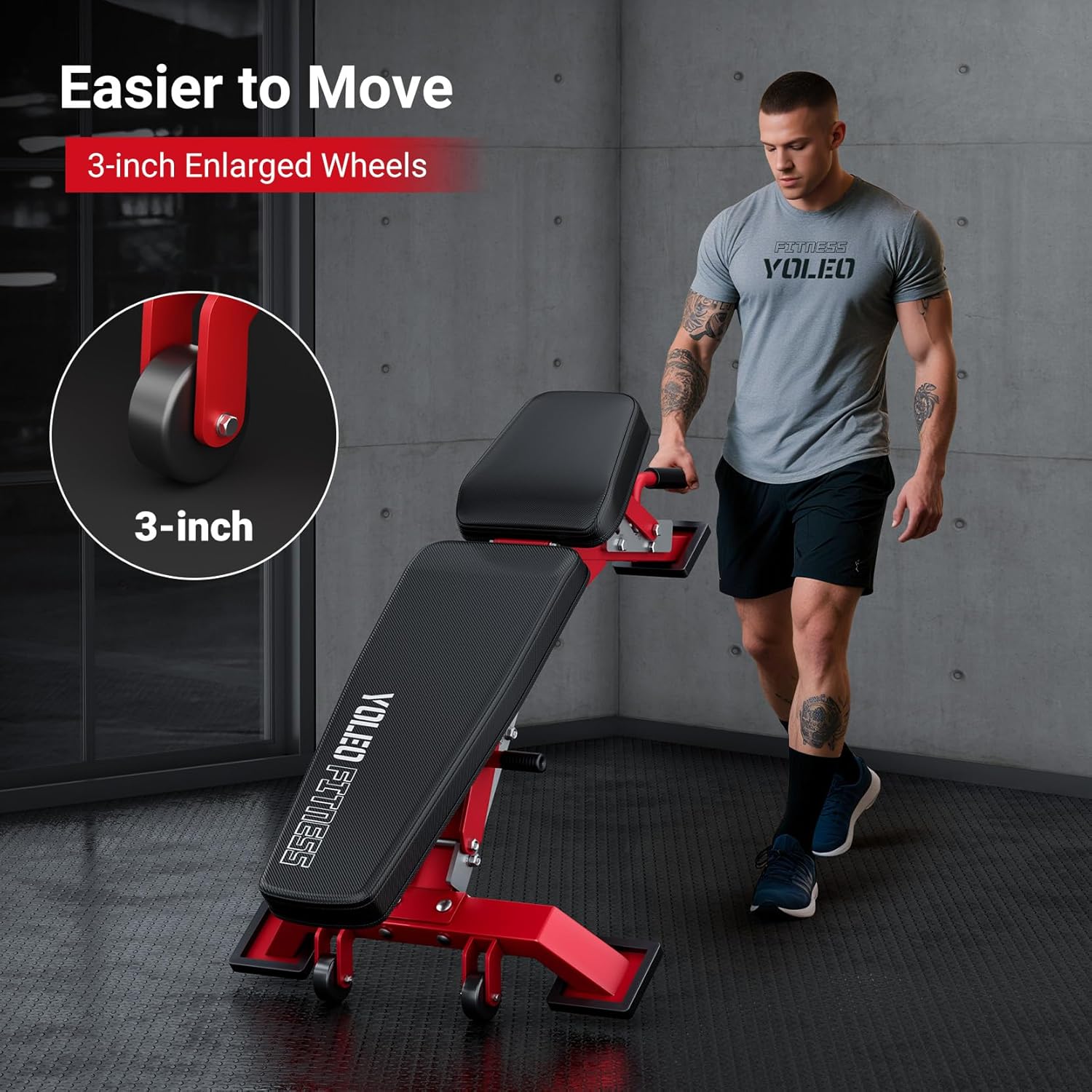 YOLEO Commercial Adjustable Weight Bench - Heavy Duty Workout Bench for Home Gym, Decline/Flat/Incline Bench Press 2.4" Thick Pad(6-Step Assembly) (Red) - Image 6