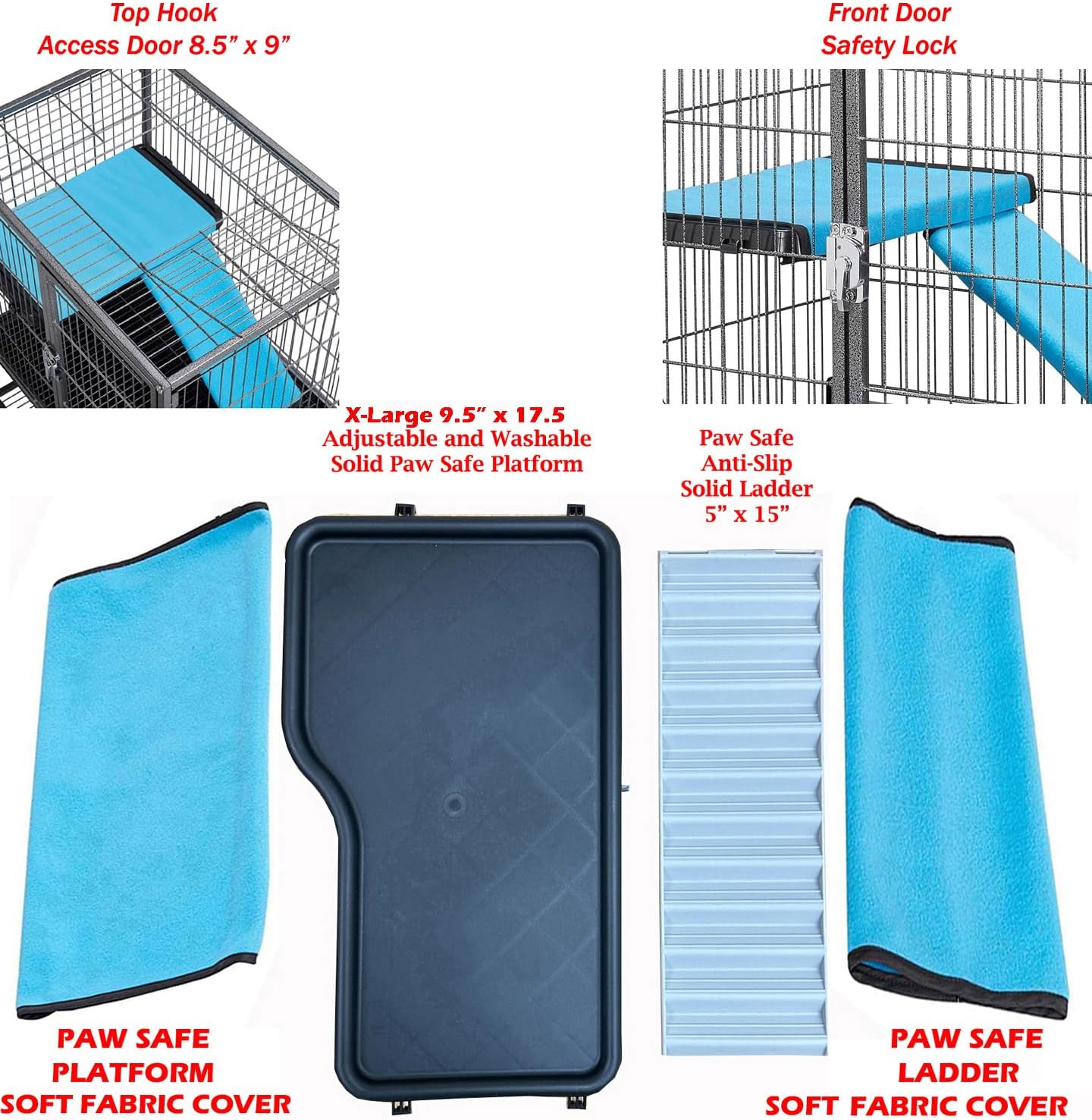 Deluxe Two Tiers Small Animal Critter Cage Tight 1/2-Inch Bar Spacing Water Bottle Food Bowl Feisty Ferret Hammock Chinchilla Rat Mice Squirrel Rabbit Sugar Glider Easy Clean Pull Out Grate Tray - Image 6