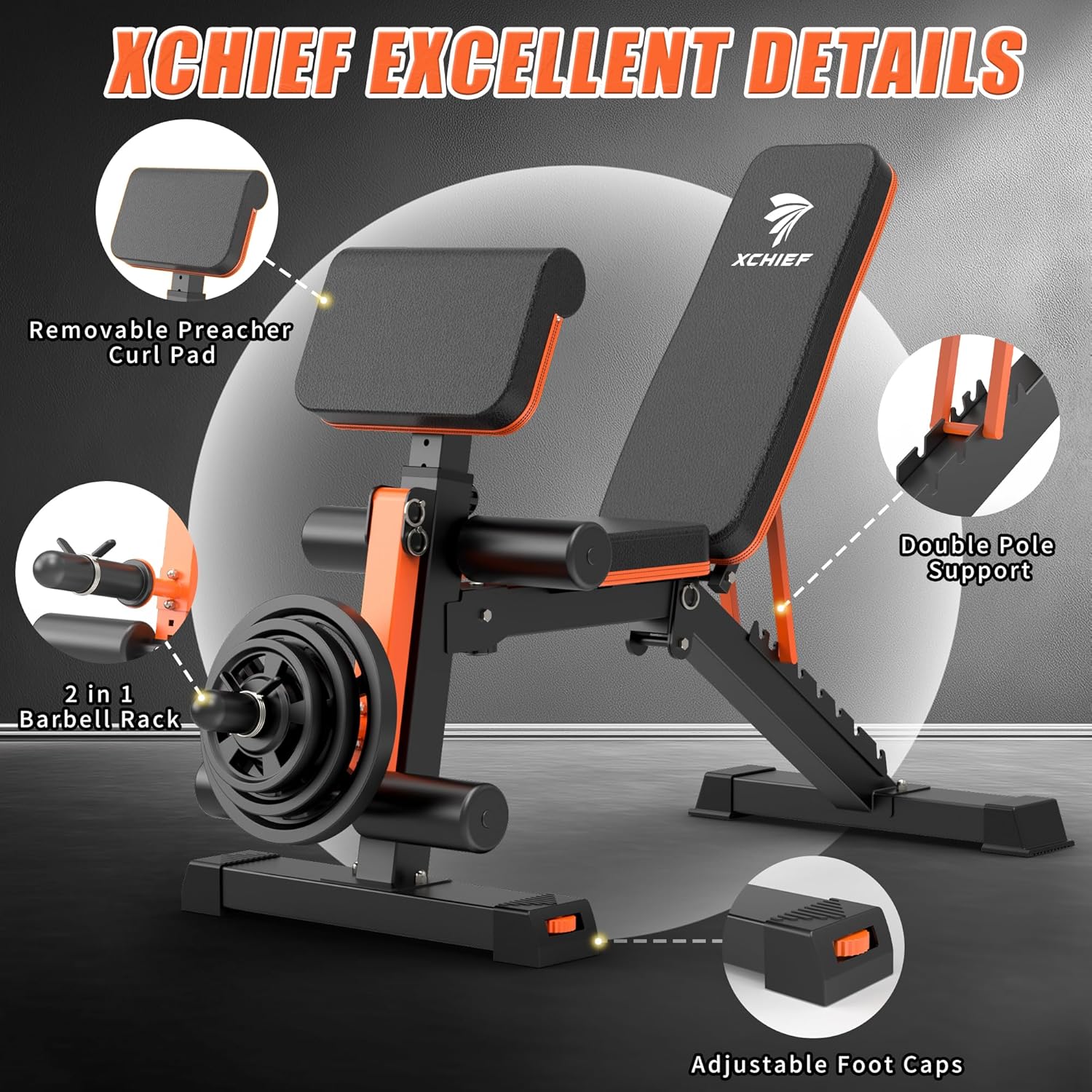 Adjustable Weight Bench - 1000LBS Capacity Heavy Duty Foldable Workout Bench for Full Body Exercise, Flat/Incline/Decline, Bench Press for Home Gym with Preacher Pad & Leg Extension - Image 9