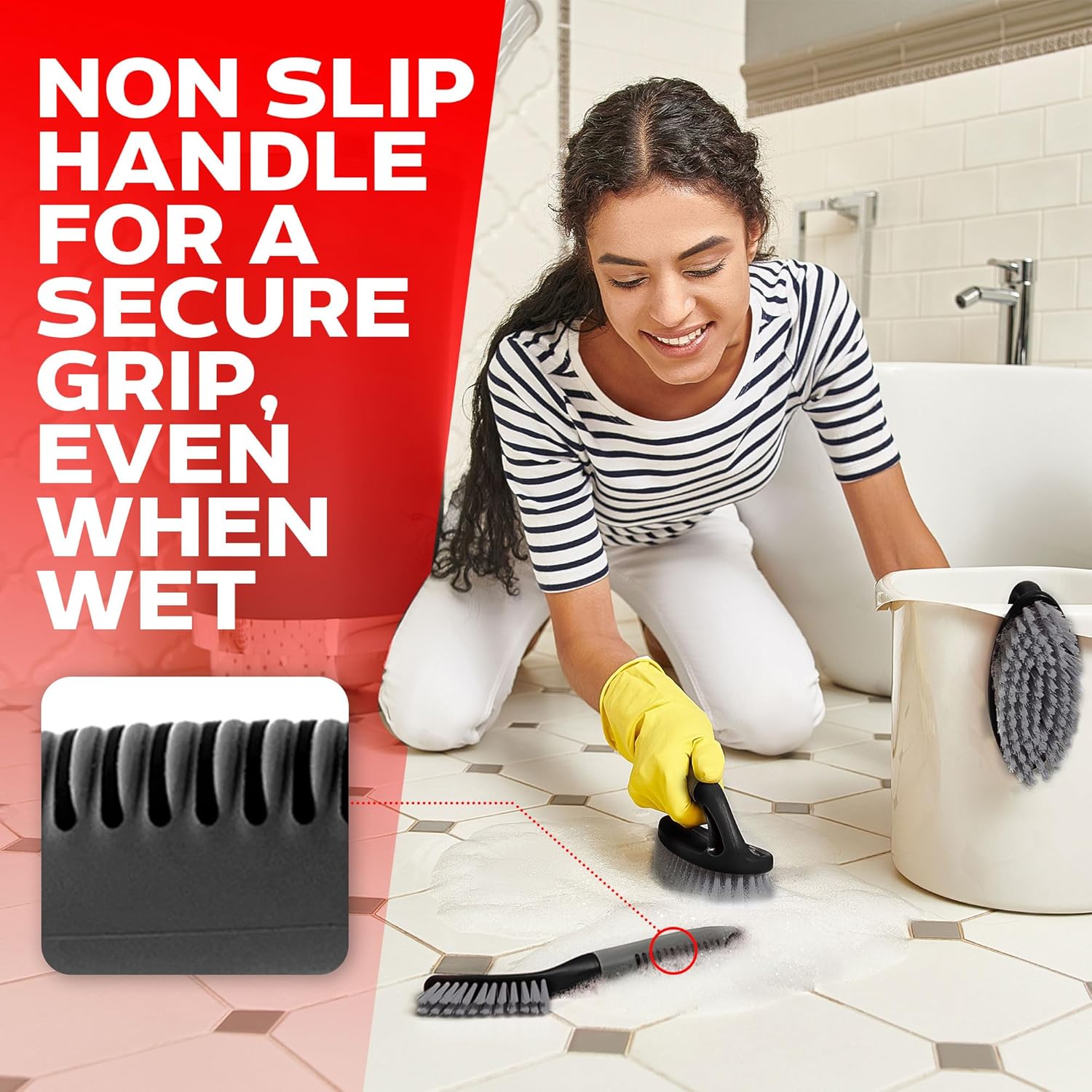 Scrub Brush Set of 3pcs - Cleaning Shower Scrubber with Ergonomic Handle and Durable Bristles - Grout Cleaner Brush - Scrub Brushes for Cleaning Bathroom/Shower/Tile/Kitchen/Floor/Bathtub/Carpet - Image 4