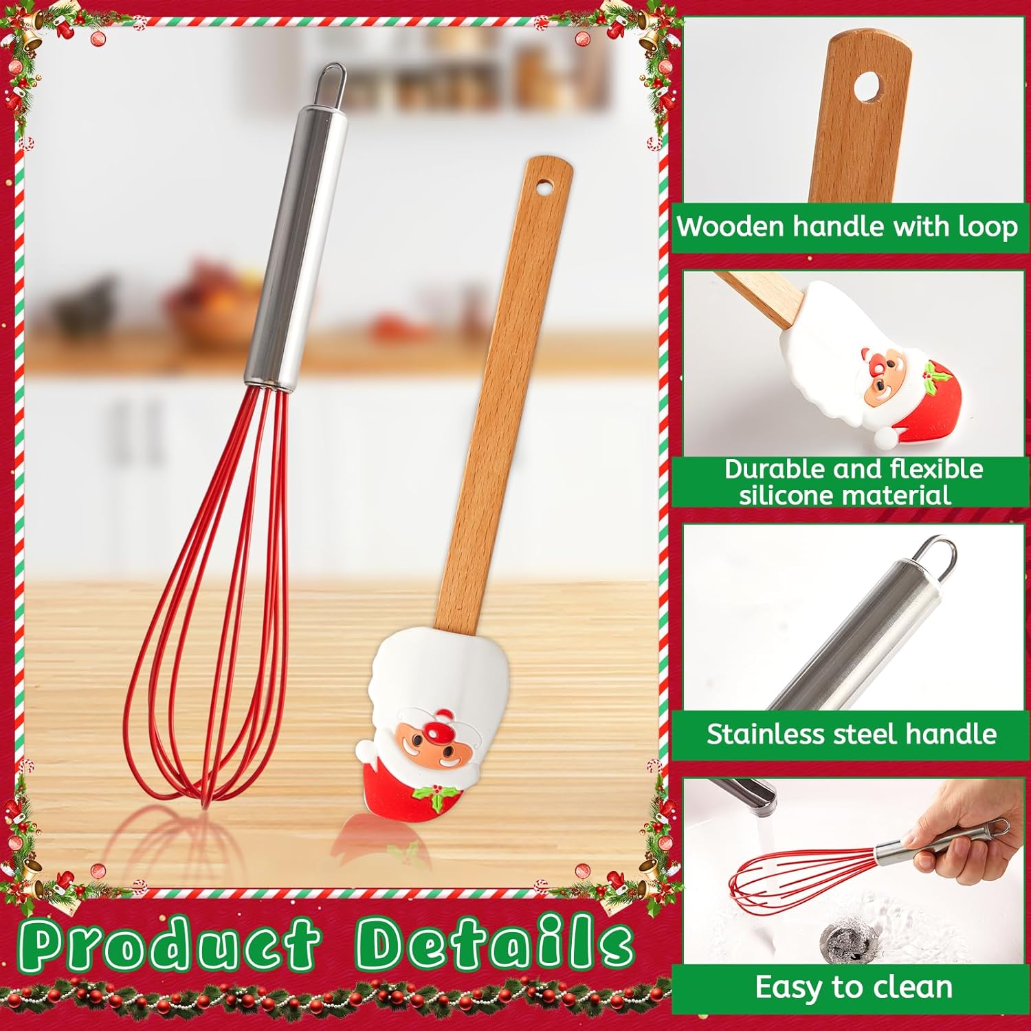 12 Sets Christmas Whisk Baking Supplies Gifts Sets Stainless Steel Whisk Silicone Spatula with Cards Ribbons Packing Bags Gift for Neighbor Employee Cooking Supplies Christmas Stocking Stuffers Ideas - Image 3