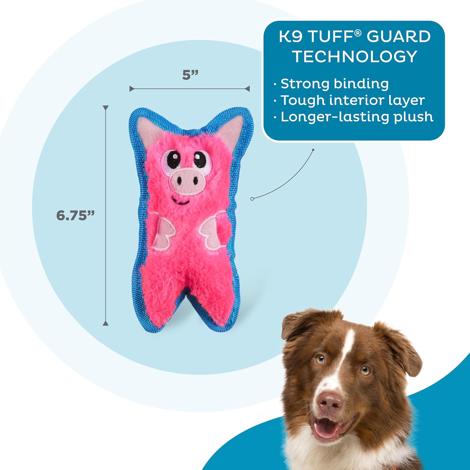 Outward Hound Durablez Minis – Squeaky Plush Dog Toy, No Stuffing for Less Mess, Interactive & Tough, Jumbo Squeaker, Puppies & Small Dogs, Pig, 6.8" - Image 3