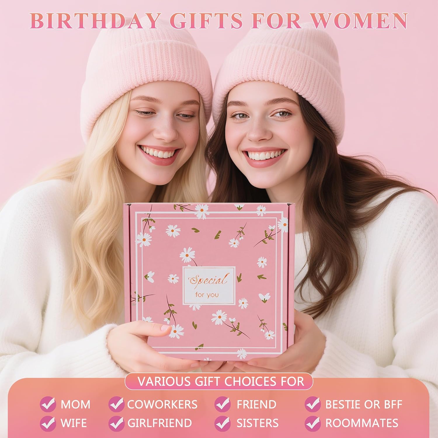 Birthday Gifts for Women Friendship, Pink Relaxing Spa Gifts Basket Set for Women, Self Care Gifts Unique Happy Birthday Gift Idea for Mom Her Best Friends Sister Wife Girlfriend Coworker Teacher - Image 2