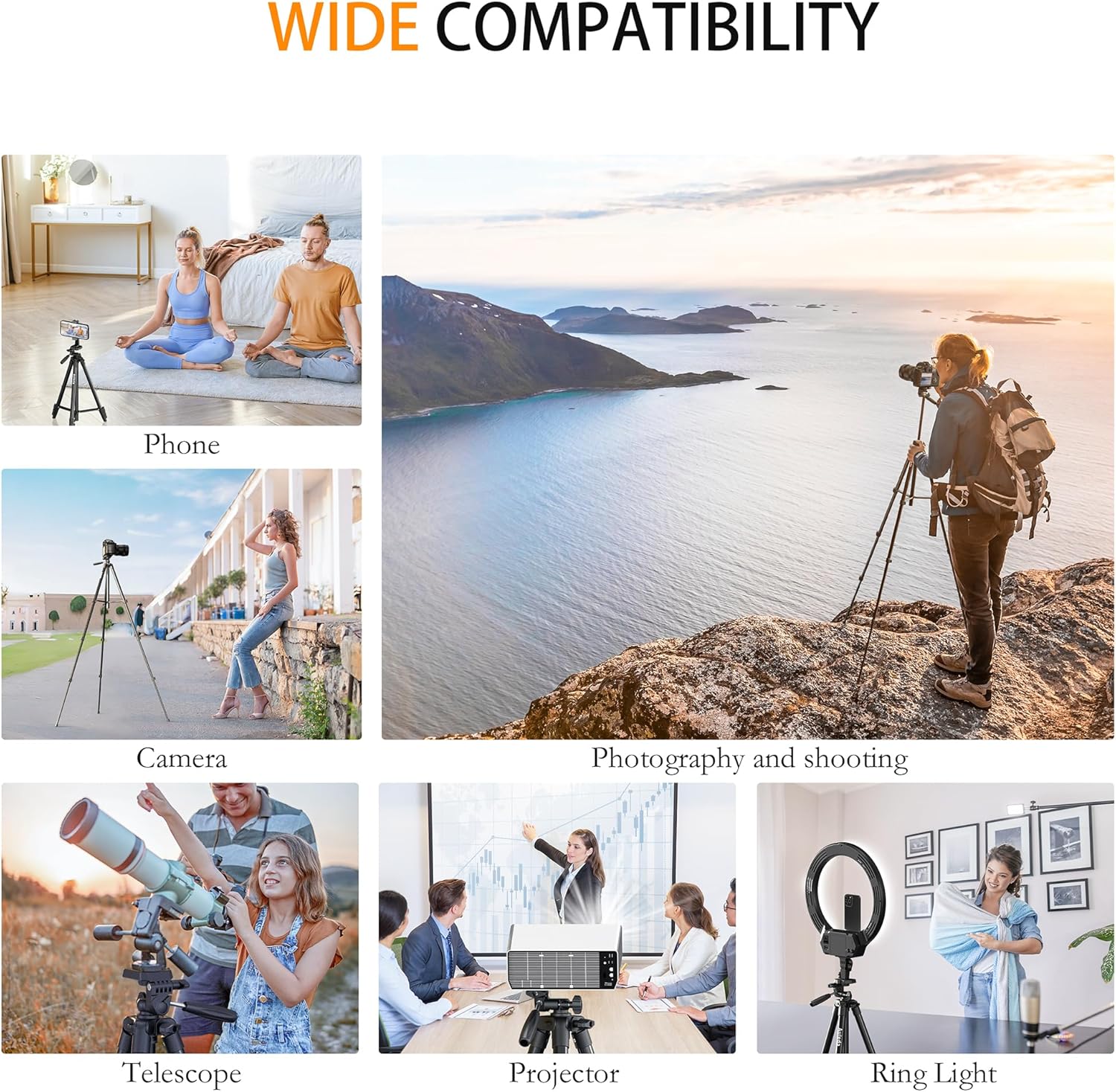 71″ Camera Tripod Aluminum Tall Tripod Stand Compatible with Canon Nikon with Wireless Remote Phone Holder and Bag Max Load 6.6 LB - Image 2
