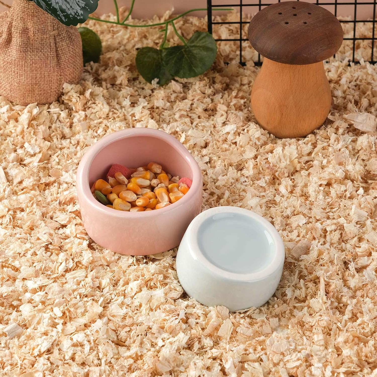 VanEnjoy 4 Pack Small Hamster Food Bowl Ceramic Guinea Pig Food Dish No Spill Hamster Food and Water Bowl Small Animal Food Bowl - Pink Blue Yellow and Green - Image 4