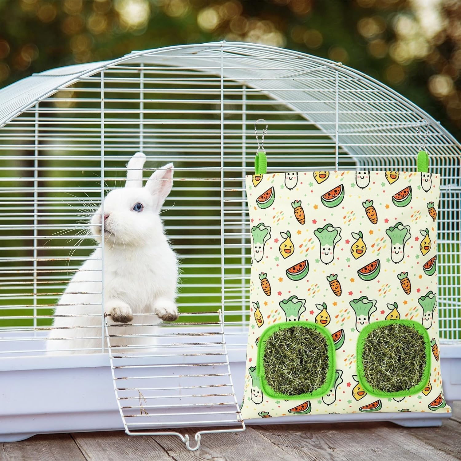 UPINS 2 Pack Guinea Pig Hay Feeder,Rabbit Hay Bag Hanging Hay Holder for Guinea Pig Cage Hay Feeder for Bunny Rabbits Chinchillas Hamsters Small Pets and Animals - Image 5
