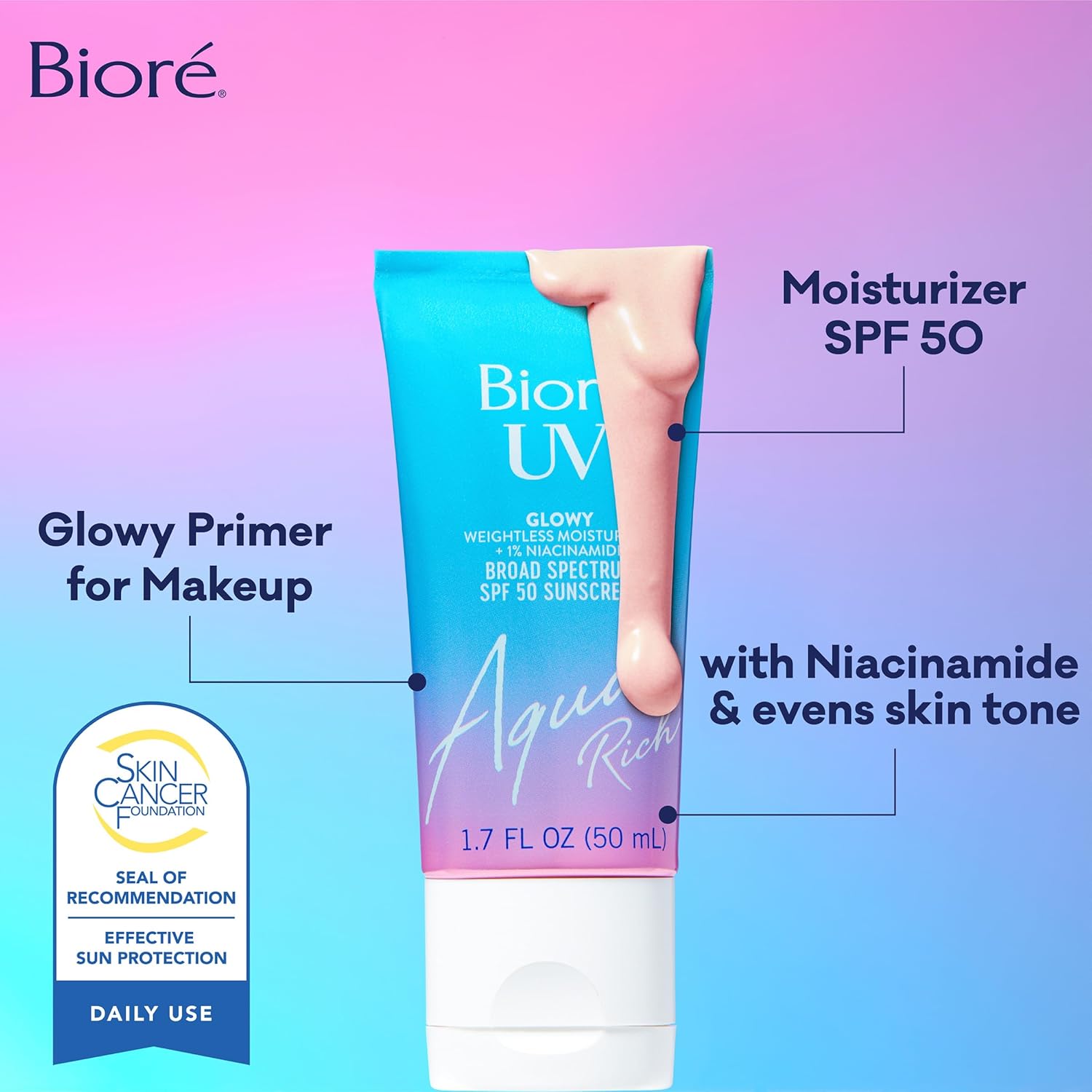 Bioré UV Aqua Rich Glow Enhancing Moisturizer with SPF, Daily Moisturizer with SPF 50, 1% Niacinamide Facial Sunscreen, 1.7 Oz - Image 4