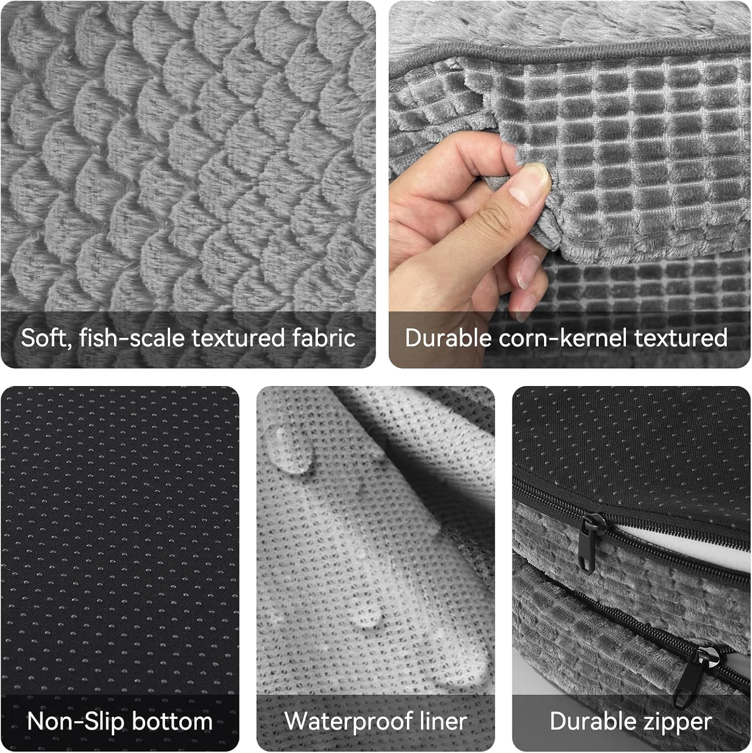 JOEJOY Orthopedic Dog Beds Large Sized Dog, XL Egg-Crate Memory Foam Pet Couch Bed with Bolster Sides, Waterproof Lining, Removable Washable Cover & Non-Slip Bottom, Grey - Image 5