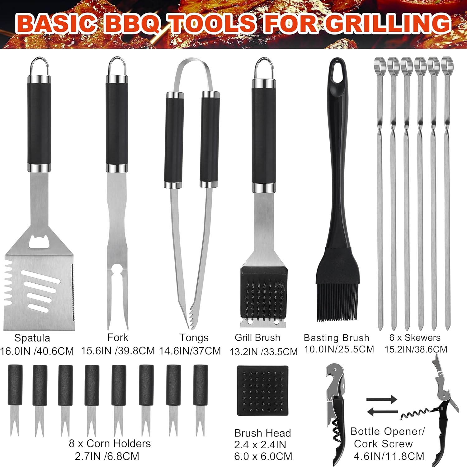 Grilljoy BBQ Accessories Grill Tools Set - 22PCS Stainless Steel Barbecue Grill Accessories for Outdoor Grill with Black Aluminum Case - Christmas Grilling Gifts for Men & Dad -Grill Tools Kit - Image 2