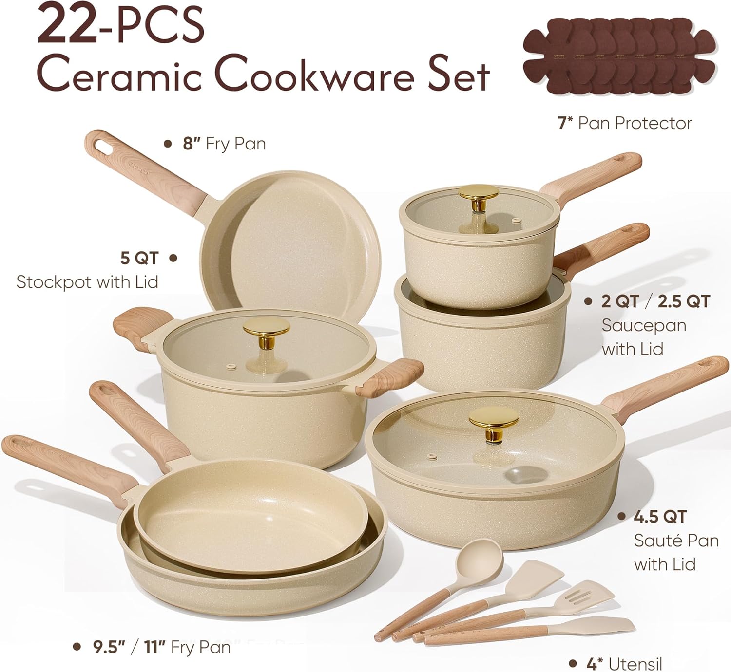 CAROTE 22Pcs Pots and Pans Set Non stick, Ceramic Cookware Set, Non-toxic Kitchen Cooking Set, PFAS and PFOA Free - Image 2