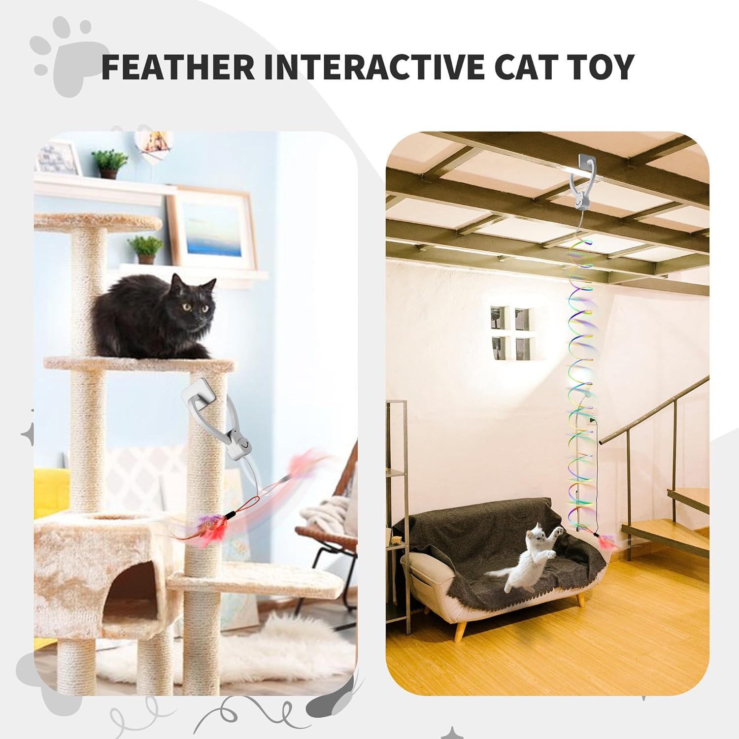 Interactive Cat Toys for Indoor Cats,Automatic Hanging Electric Cat Teaser Door Frame & Doorway,with Feather Mouse String wand Enrichment Chase Toy,Safe Self Play for Bored Multi Cats Households - Image 7