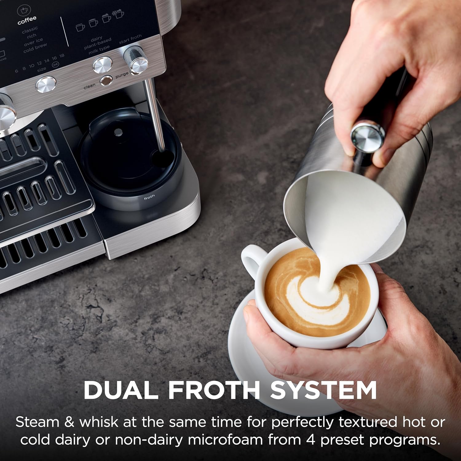 Ninja Luxe Café Premier 3-in-1 Espresso Machine, Drip Coffee, & Rapid Cold Brew | Built-in Coffee Grinder, Hands-Free Milk Frother, Assisted Tamper for Cappuccinos & Lattes | Stainless Steel | ES601 - Image 7
