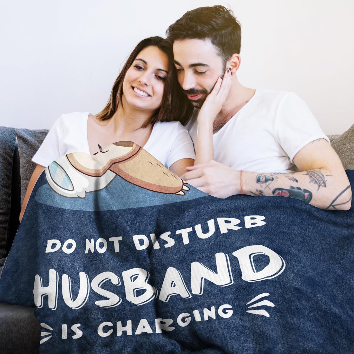 Leebbsin Funny Gifts for Husband, Husband Birthday Gift, Husbands is Charging Sloth Blanket, Anniversary Wedding Gifts for Husbands from Wife, Gift for Him Christmas 60" x 50" - Image 3