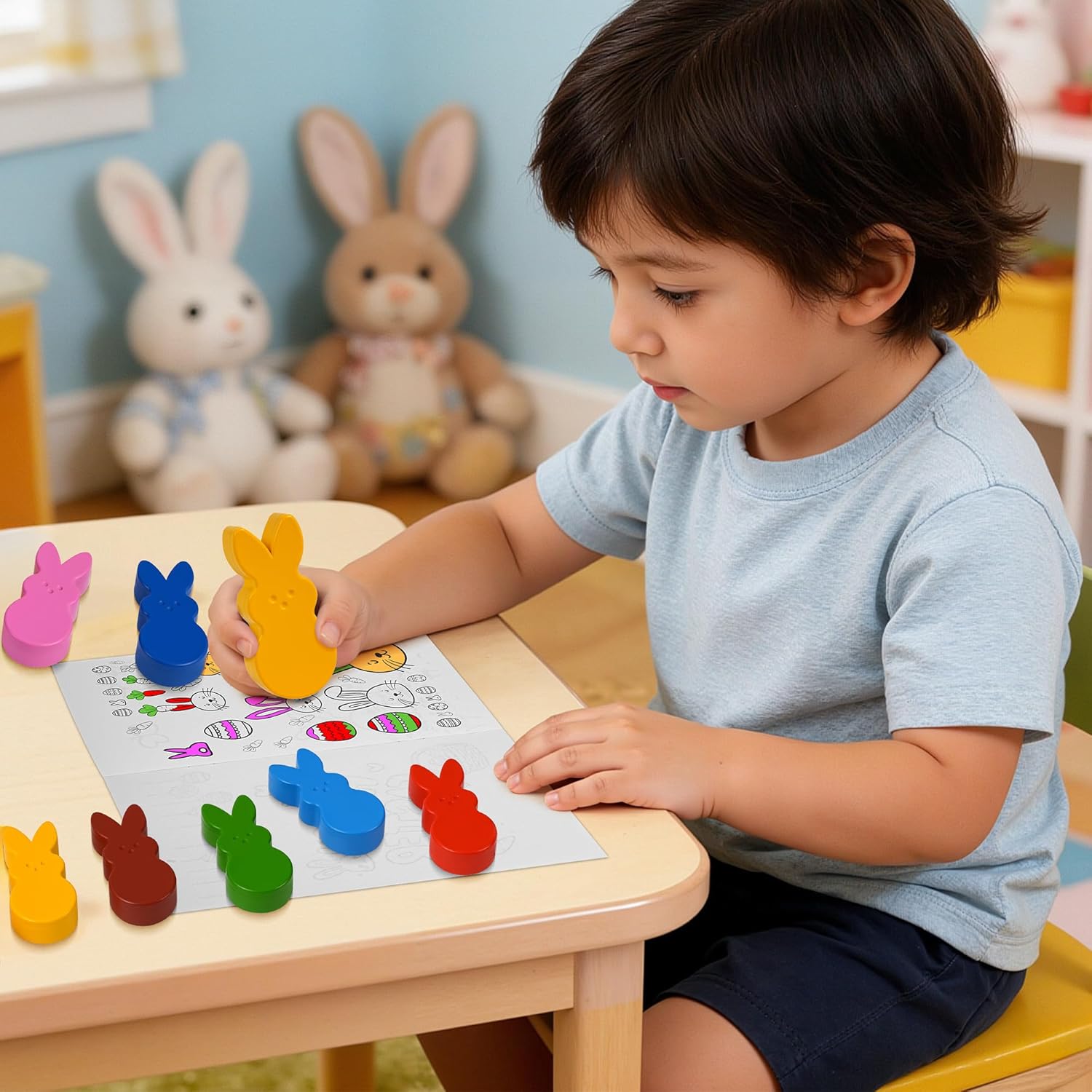 Easter Basket Stuffers for Toddler,12 Colors Non-Toxic Washable Bunny Rabbit-Shaped Crayons for Kids with Easter Coloring Book Easter Egg Fillers Hunt, Classroom Games Supplies for Boys Teens - Image 6