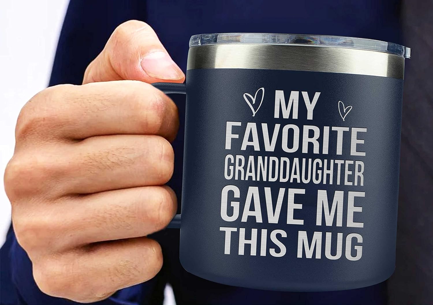 Gifts for Grandpa from Grandaughter, Grandson, Kids on Fathers Day, Christmas, Birthday - Funny Coffee Mug Gifts for Grandparents - Grandparents Insulated Stainless Steel Mug 14oz Navy - Image 2